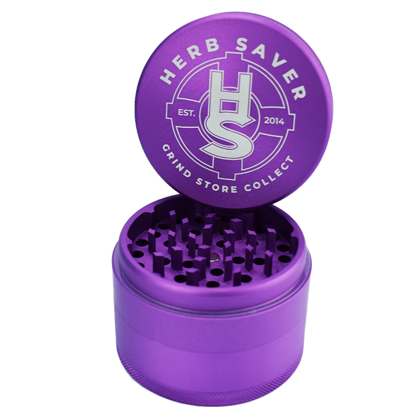 HerbSaver 2.5 Inch Aluminum Spice Grinder – Manual Kitchen Grinder with Sharp Teeth, Magnetic Lid, Matte Finish for Pepper, Salt and Seasonings (Purple)