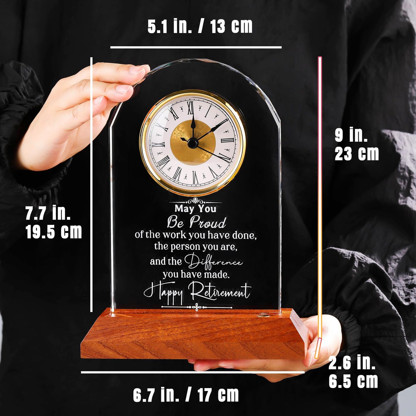 Retirement Clock Gifts for Women Men, Happy Retirement Gifts for Boss Coworkers, Going Away Gift for Retired Friends Leaving Presents for Leader Teacher, K9 Crystal Clock with Light Wooden Base