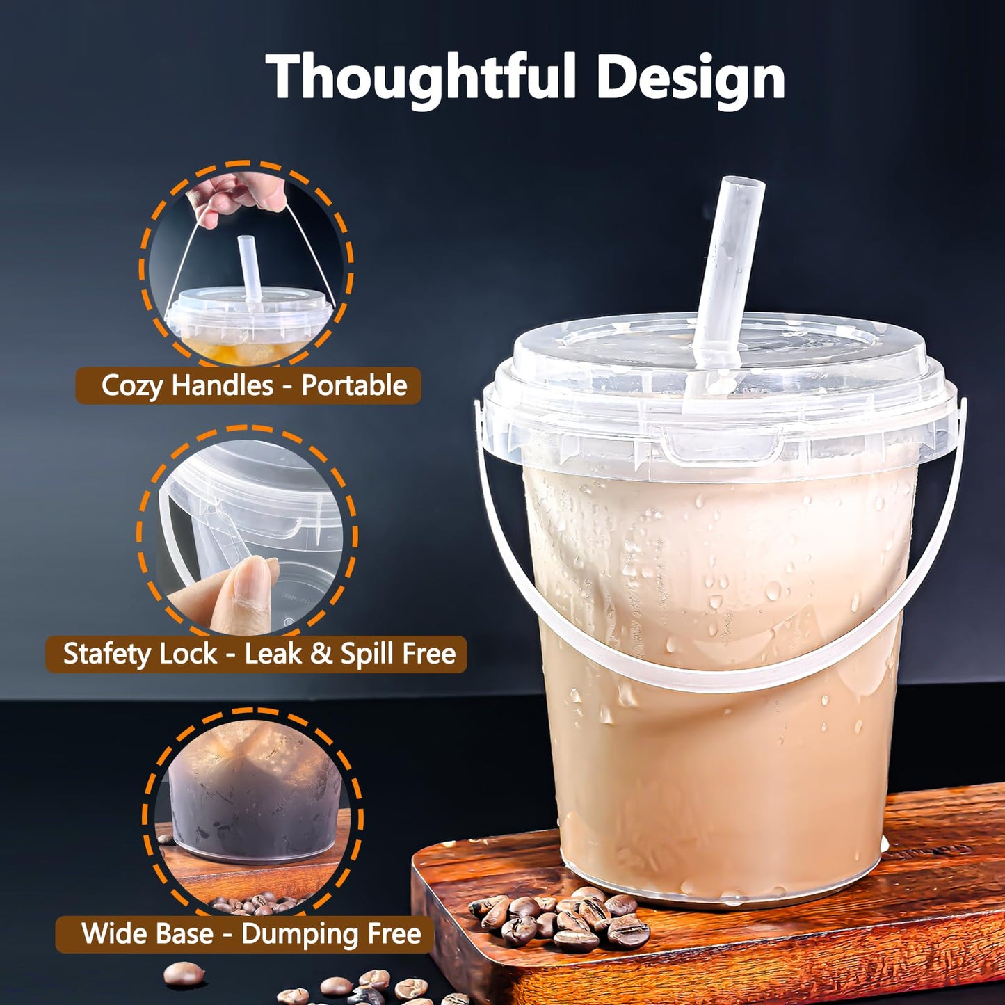 Qsqwsuye Set of 60 Large Plastic Cups with Lids and Straws 34oz Disposable Coffee Cups Clear Cups for Drinks Packs and Takebacks