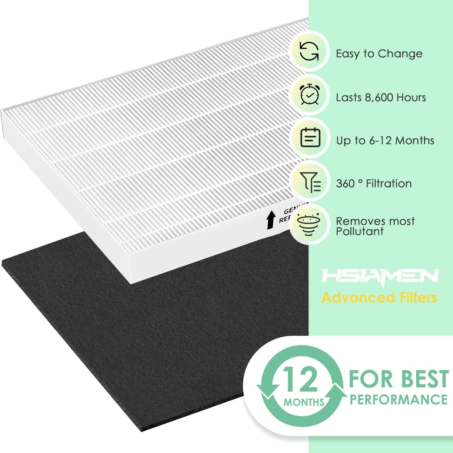HSIAMEN Filter Compatible with Fellowes Aeramax 200 Filter Replacement Aera Max 190 200 DX55 Part# 9287101 9324101 Air Purifier, Includes 2 High-Efficiency & 6 Carbon Activated Pre-Filter