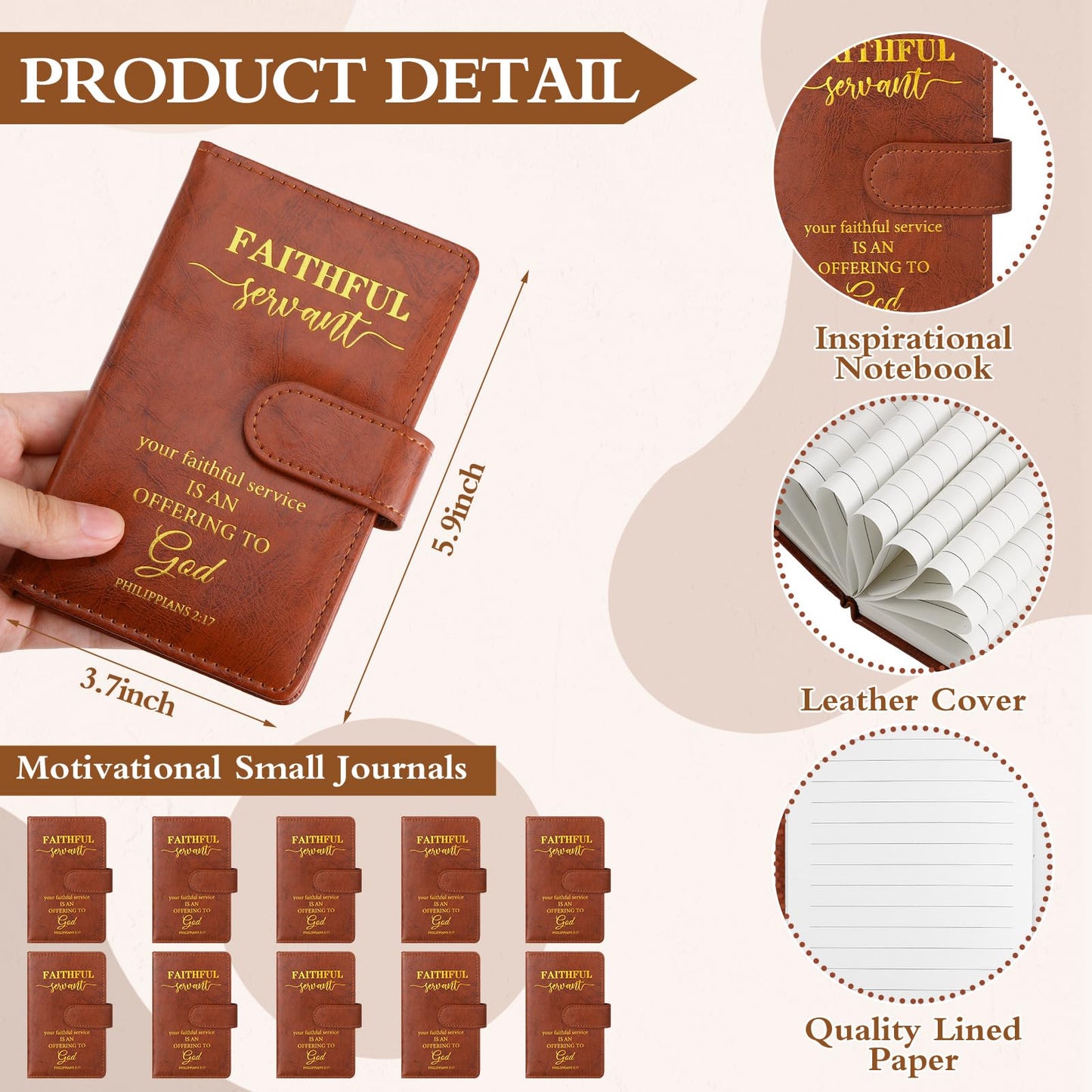 10 Set/20 Pcs Christian Faithful Servant Gift Bulk Father's Day Religious Journal Notebook with Bible Pen Deacon Ordination Pastor Employee Business Minister Appreciation for Men Church Sunday School