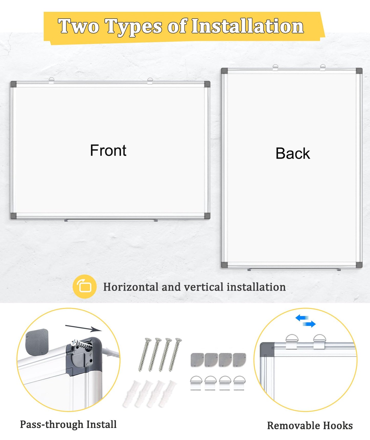 AMUSIGHT Double-Sided Magnetic Whiteboard, 30" x 20" Dry Erase Board, Aluminum Frame White Board for Wall, Hanging Mounting White Board Dry Erase Marker Board with 4 Markers, 1 Pen Tray