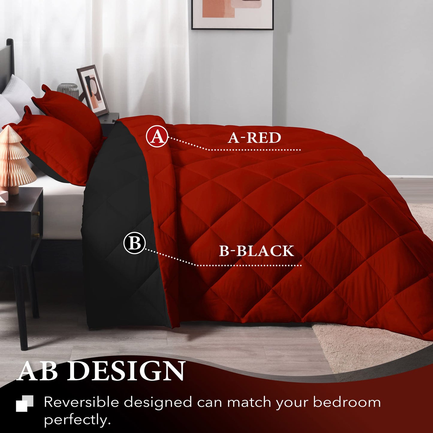 downluxe California King Comforter Set - Red and Black Cal King Comforter Set, Soft Bedding Sets for All Seasons - 3 Pieces - 1 Comforter (104"x96") and 2 Pillow Shams(20"x36")
