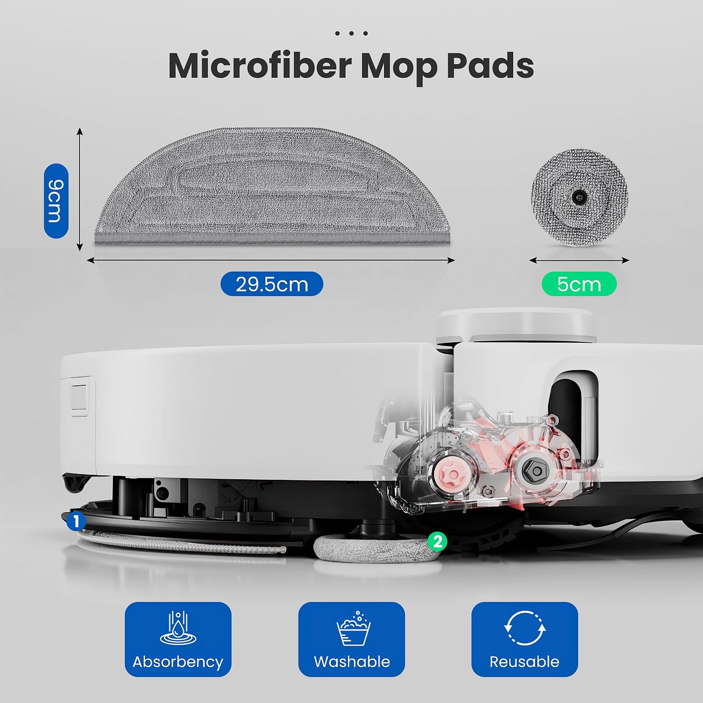 12 Pack Mop Pads Refills for Roborock S8 MaxV Ultra / S8 Max Ultra Robot Vacuum, 6 Pack Mop Cloth with Dual Sonic Vibrations Modules, 6 Pack Edge Mop Pads Accessories