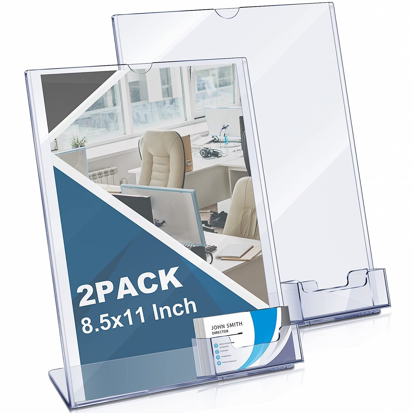 Vicenpal Acrylic Flyer Stand Sign Holder with Business Card Holder 8.5 x 11 Clear Brochure Display Stand with Business Card Pocket for Magazine Pamphlet Booklets Menu Desktop(4 Pcs)
