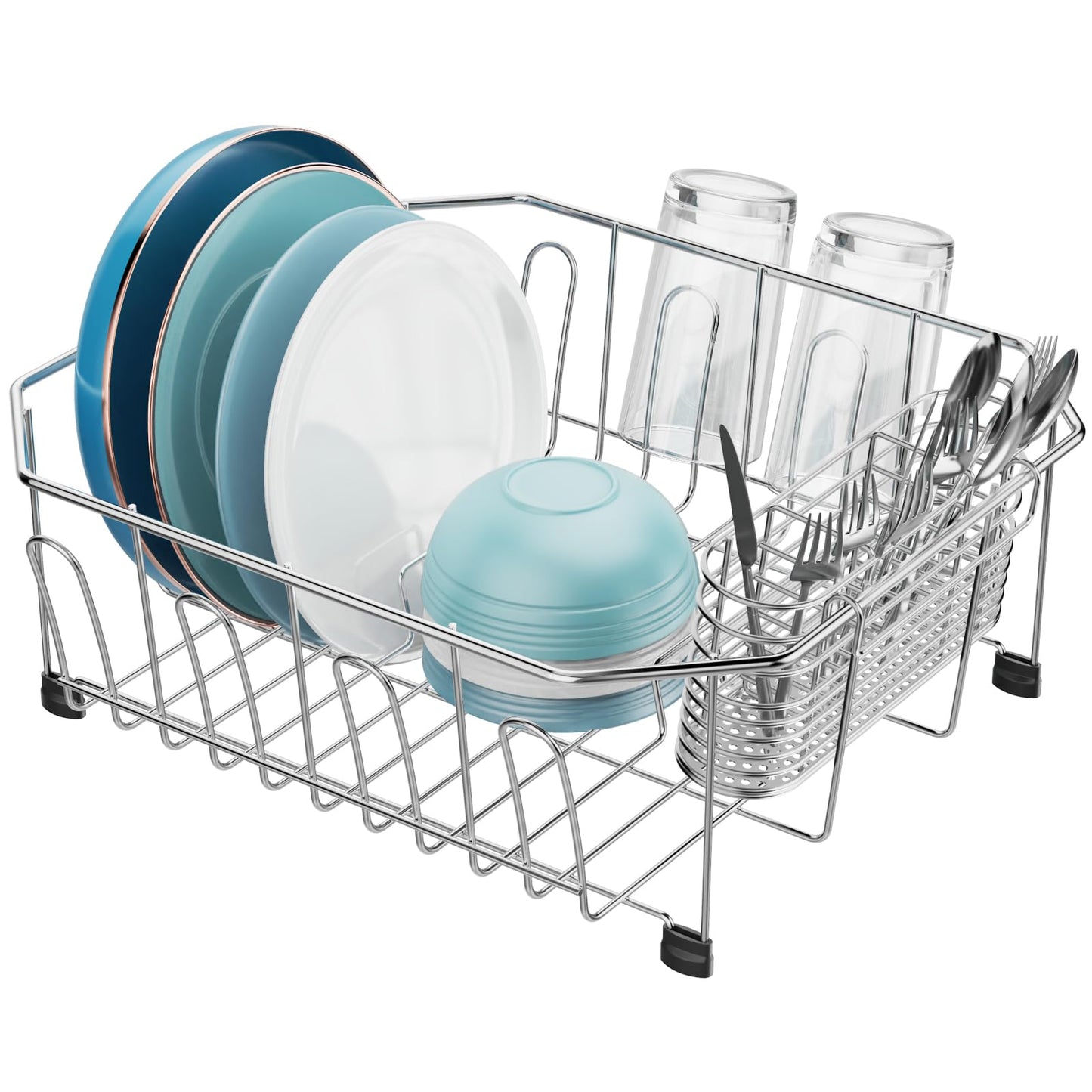 GSlife Small in Sink Dish Drying Rack - Stainless Steel Compact Dish Drainer for RV Kitchen Apartment Sink, Rust Resistant Inside Sink Rack, 1–2 Person Households, 13.1" W x 14.4" L, Silver