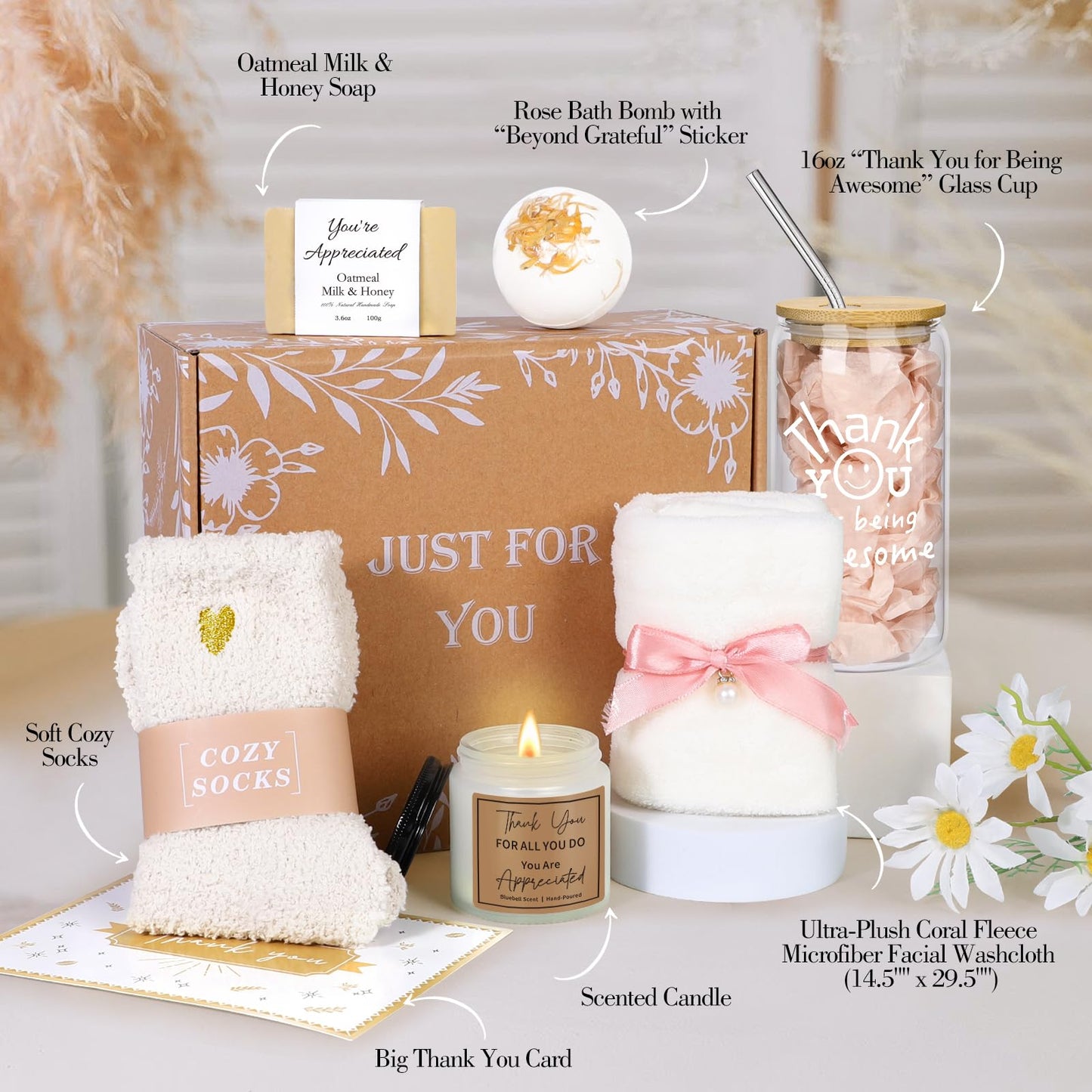 iAOVUEBY Thank You Gifts for Women, Employee Appreciation Gifts Baskets for Women Coworkers Nurse Teacher Secretary Mentor Leader Friend, Thank You Gift Box with 16oz Being Awesome Glass