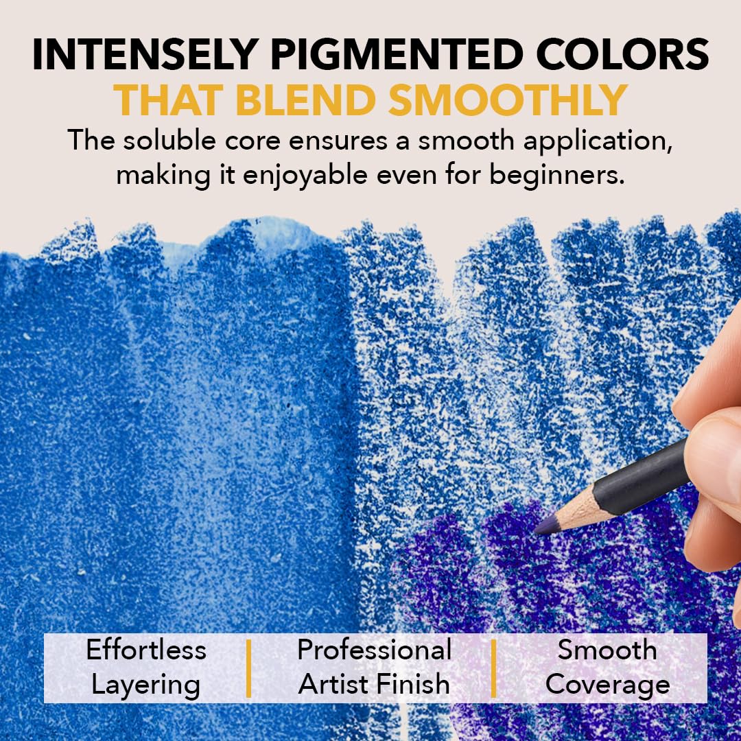 Castle Art Supplies 72 Watercolour Colouring Pencils Set in Zip-Up Case for Adults Artists | Quality Cores with Vivid Colours to Create Beautiful Blended Effects with Water | Includes travel case