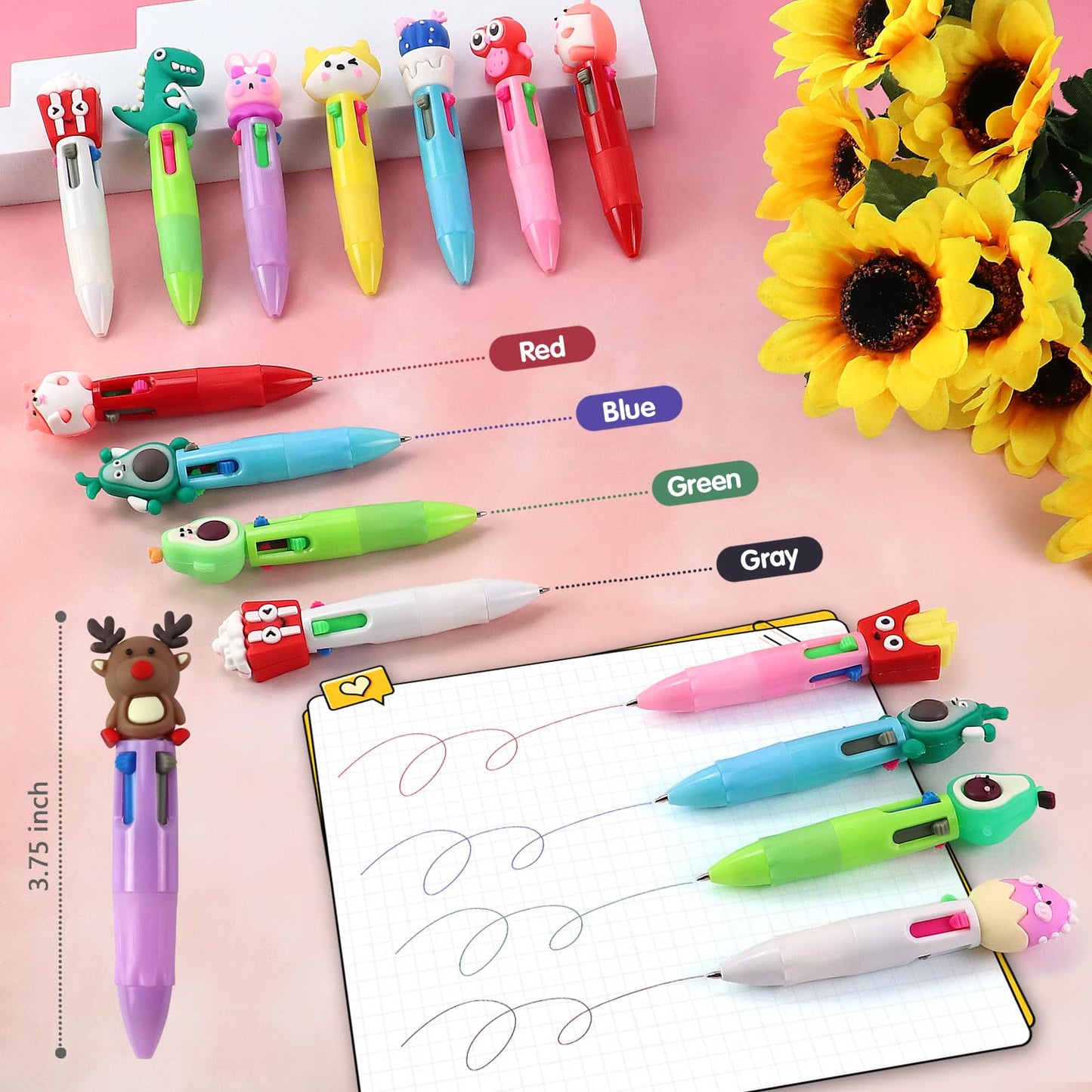 ZIZICG 100Pcs 4-in-1 Multicolor Ballpoint Pens All In One Mini Cute Ball Point Pens Bulk, Kawaii Ballpoint Pen for Birthday Parties,Xms Exchange Gift for School Classroom