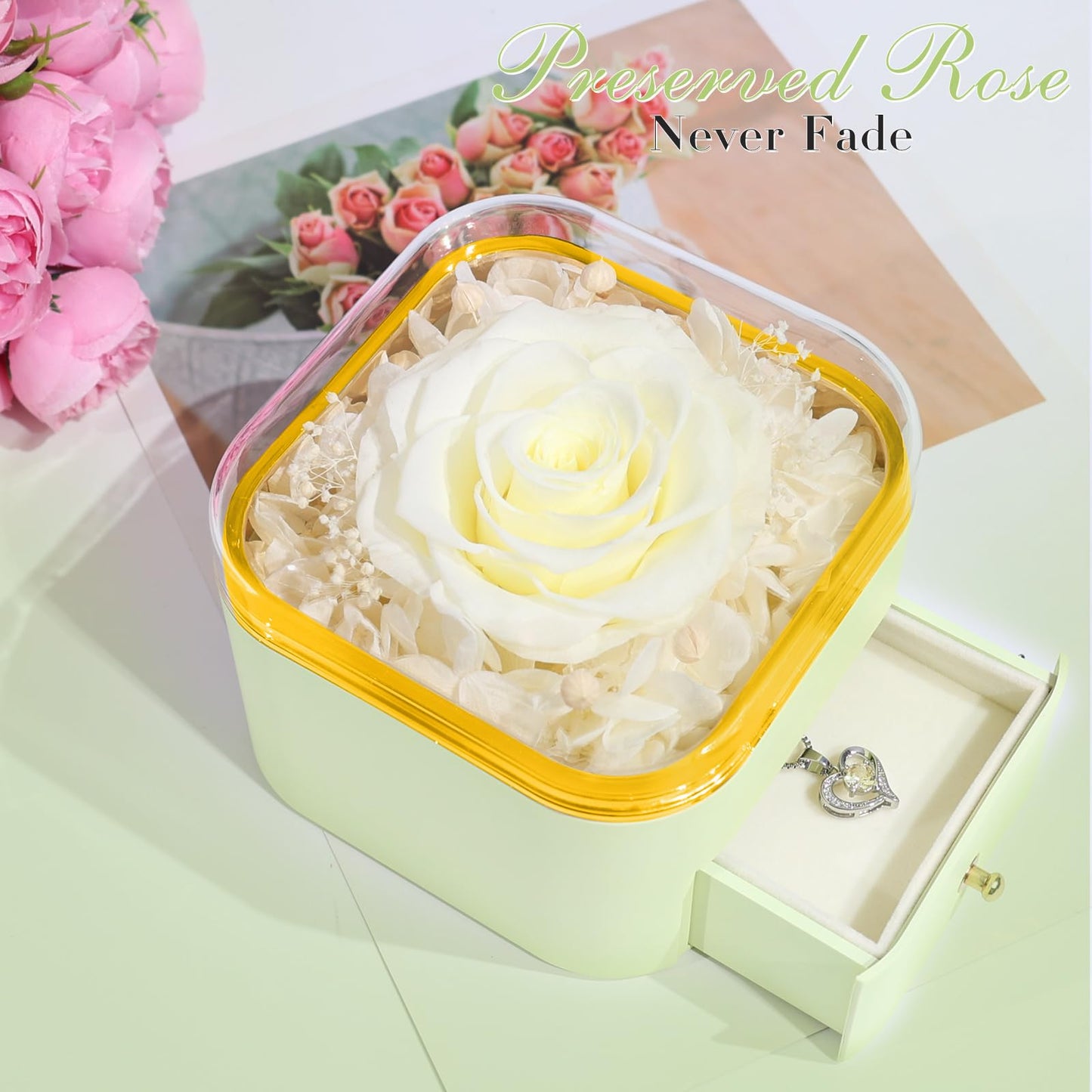 Beferr Mothers Day Forever Rose with Necklace for Mom Birthday Gifts Preserved Roses Eternal Flower for Delivery Fresh Flowers Gifts for Mother Wife Her Grandma Sister Daughter Girls Friends