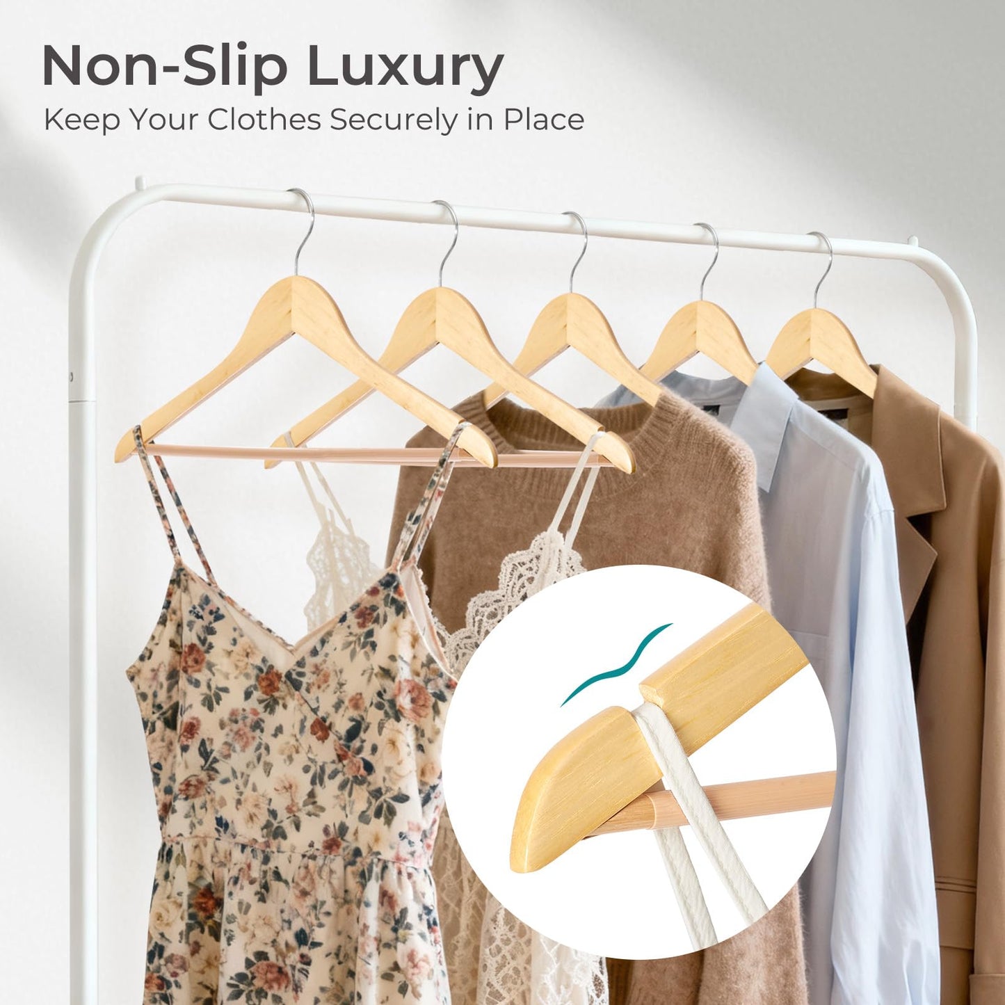 HOUSE DAY Premium Wooden Coat Hangers 30 Pack, Heavy Duty Solid Wood Clothes Hangers with 360° Swivel Hook & Pant Bar for Jackets, Dress, Shirts, Natural Wood Suit Hanger for Closet Organizer