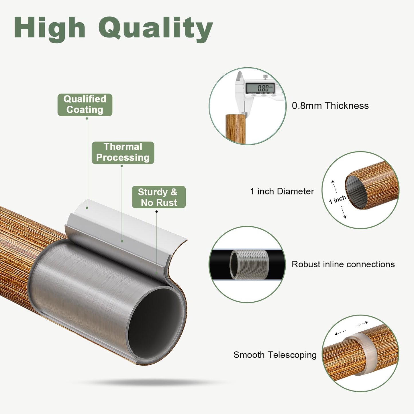 QDWIS 2 Pack Wood Curtain Rods for Windows 28 to 48 Inch,1'' Diameter Drapery Rods with Imitation Wood Grain Leaf Pattern Finials,Boho Adjustable Heavy Duty Curtain Rods Set,18-60'',Color:Natural Wood