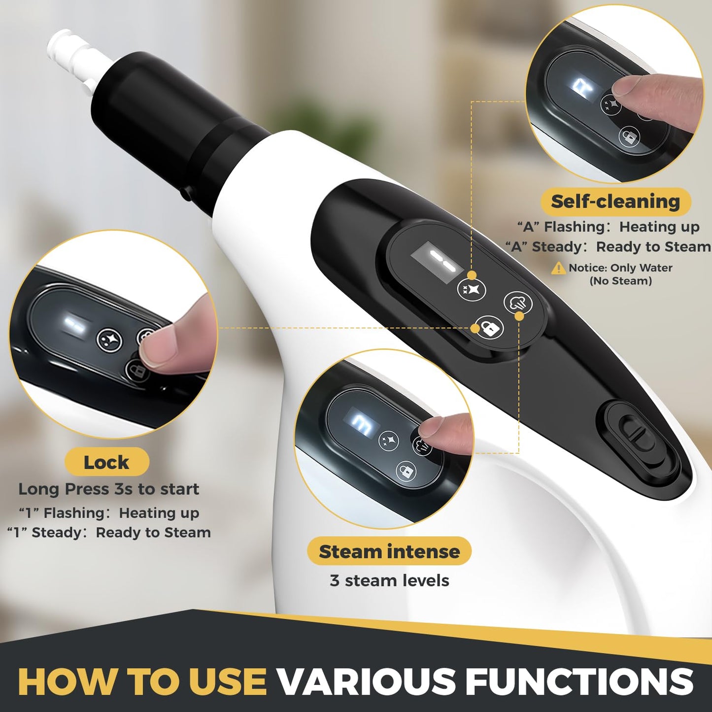 TICYACK Handheld Steam Cleaner, 15S Rapid Heating, 3 Adjustable Modes, 14 Cleaning Kits, Steam Cleaner for Home, Kitchen, Bathroom, Car(White)