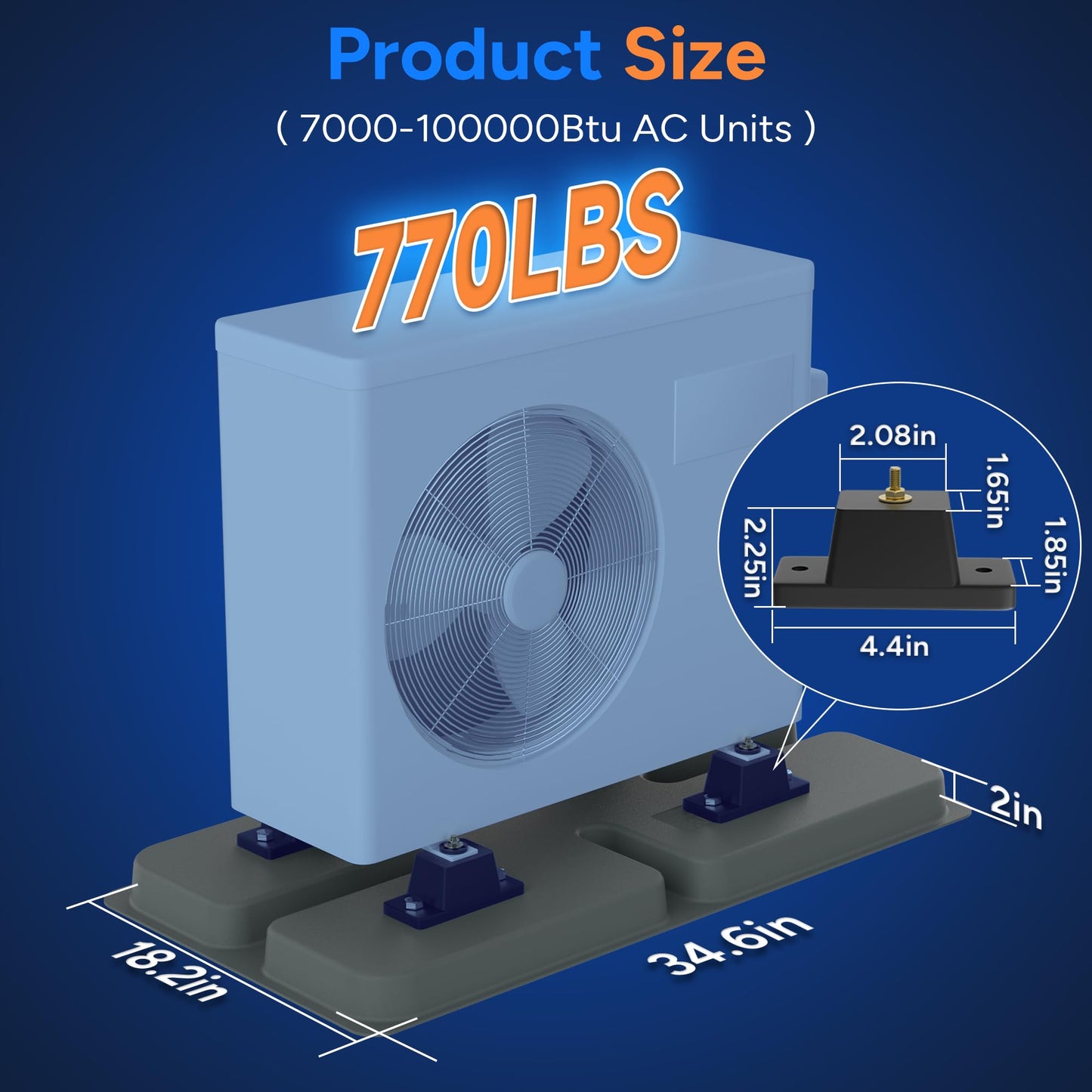 Toutgood Mini Split Pad for Condenser: Ground Base with Anti Vibration Paver Pads for HAVC Accessories-Rubber Isolation Mat for Air Conditioner Outdoor Units Minisplit Heat Pump Systems 34.6"x18.1"x2"