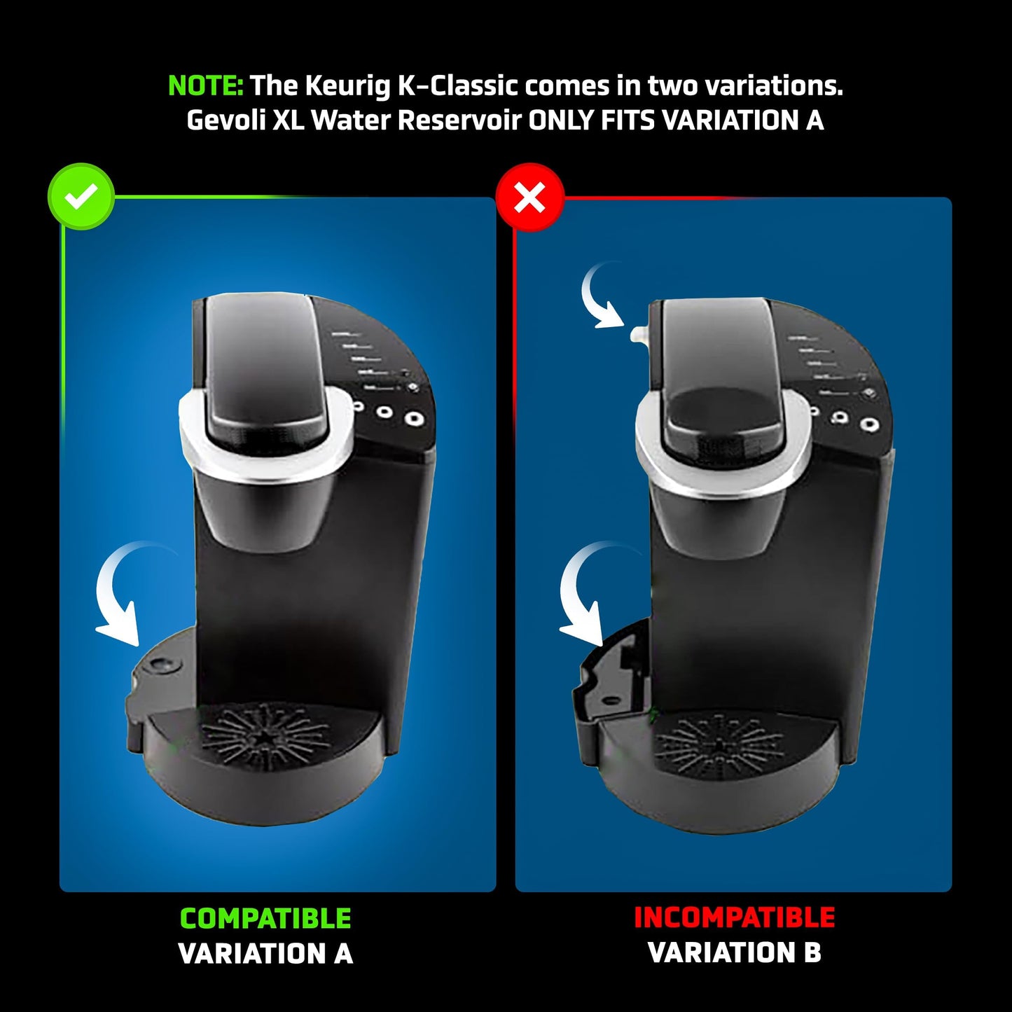 Gevoli XL Replacement Water Reservoir for Keurig K-Classic Coffee Maker [!Check Image 2 for Compatibility!] Extra Large 114 Ounce Tank for K50 / K55 Single Serve K-Cup Machines (11-19 Cups)