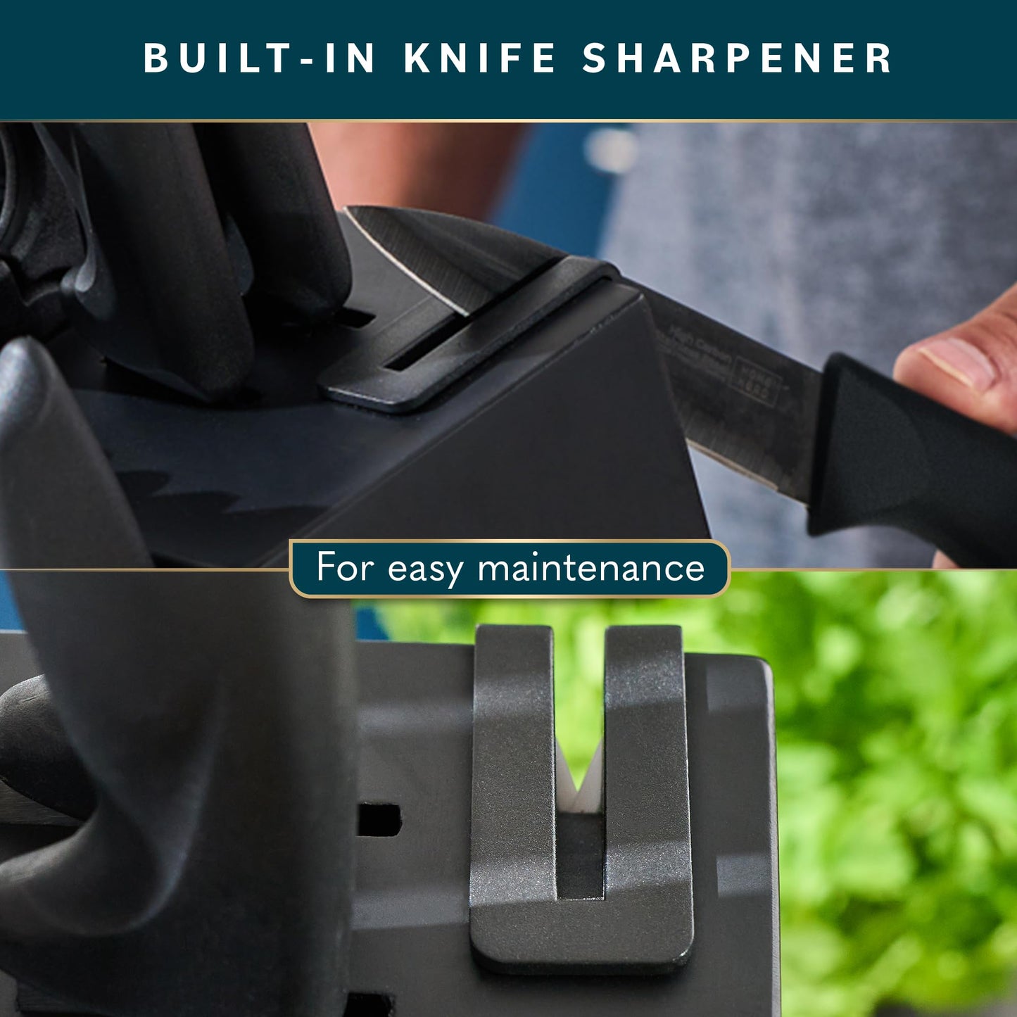 Home Hero Kitchen Knife Set - 15 PCS Black Knife Set with Block and Sharpener - Stainless Steel Knife Set - Ergonomic Handles - Includes Steak Knives Set of 6 - Knife Block Set for Kitchen