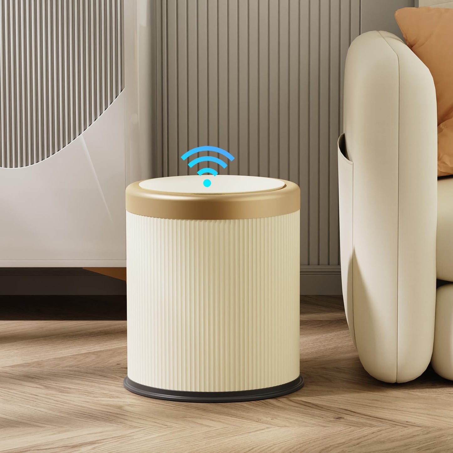 stonespace Bathroom Trash Can Automatic Touchless, Motion Sensor Trash Can for Bathroom, Office, Bedroom, 2.8 Gallon Dog Proof Garbage Can, Cream White