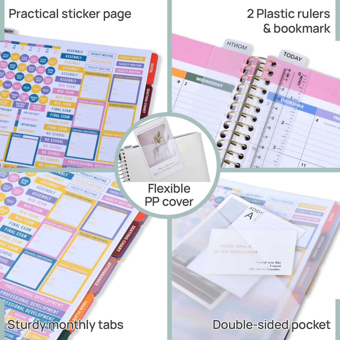 POPRUN Teacher Planner 2026-2027, 8.5" x 11", Academic Lesson Plan Book for Teachers (July 26-June 27) Weekly and Monthly with Gradebook, 2-Sided Pocket, Flexible PP Cover for Classroom, Mocha Mousse