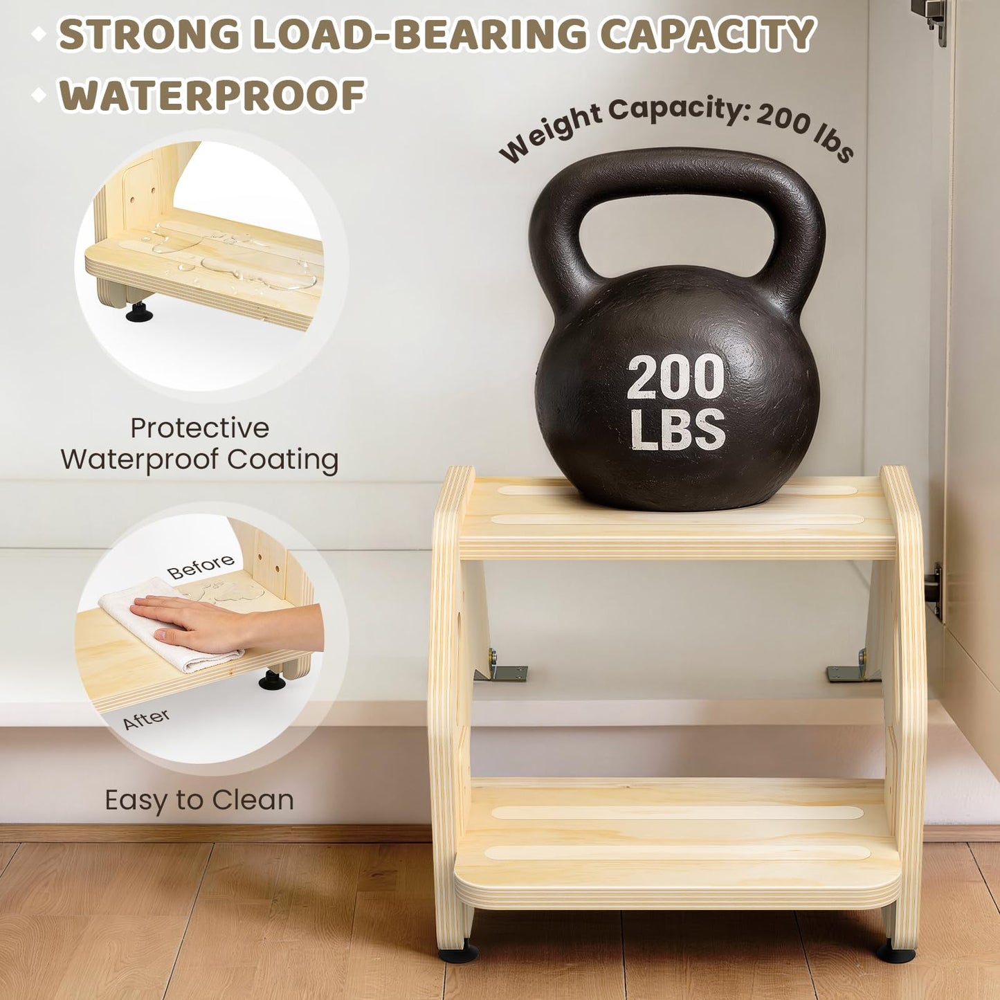 Hidden Toddler Step Stool, Height-Adjustable Kids 2-Step Stools, Wooden Step Stool for Toddlers for Bathroom Sink & Kitchen, Bathroom