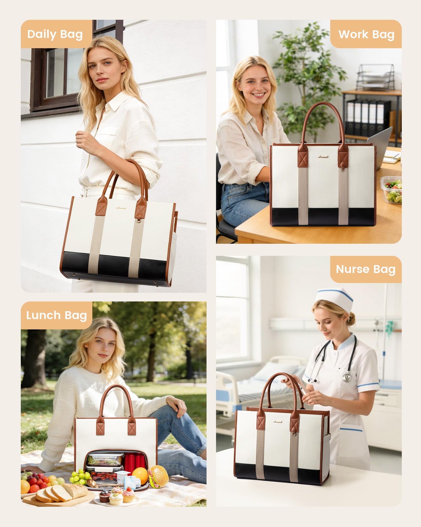 LOVEVOOK Work Tote Bag with Lunch Compartment with Giant Tumbler Holder,15.6 Inch Waterproof 3 in 1 Lunch Bag Women Men Laptop Bag Purse Tote with Padded Sleeve for Teacher,Nurse,College,Travel,Office
