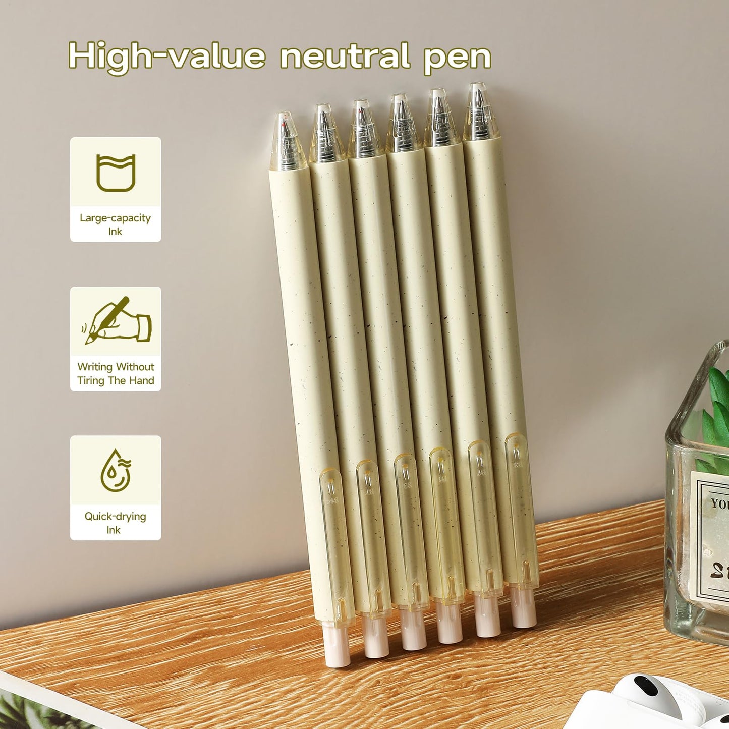 RIANCY 66 Pack Retractable Black Ballpoint Pens Bulk, 0.5mm Fine Point Click Pens, No Bleed No Smear Smooth Writing, Beige Barrel for Teacher Classroom Office School Supplies Wholesale