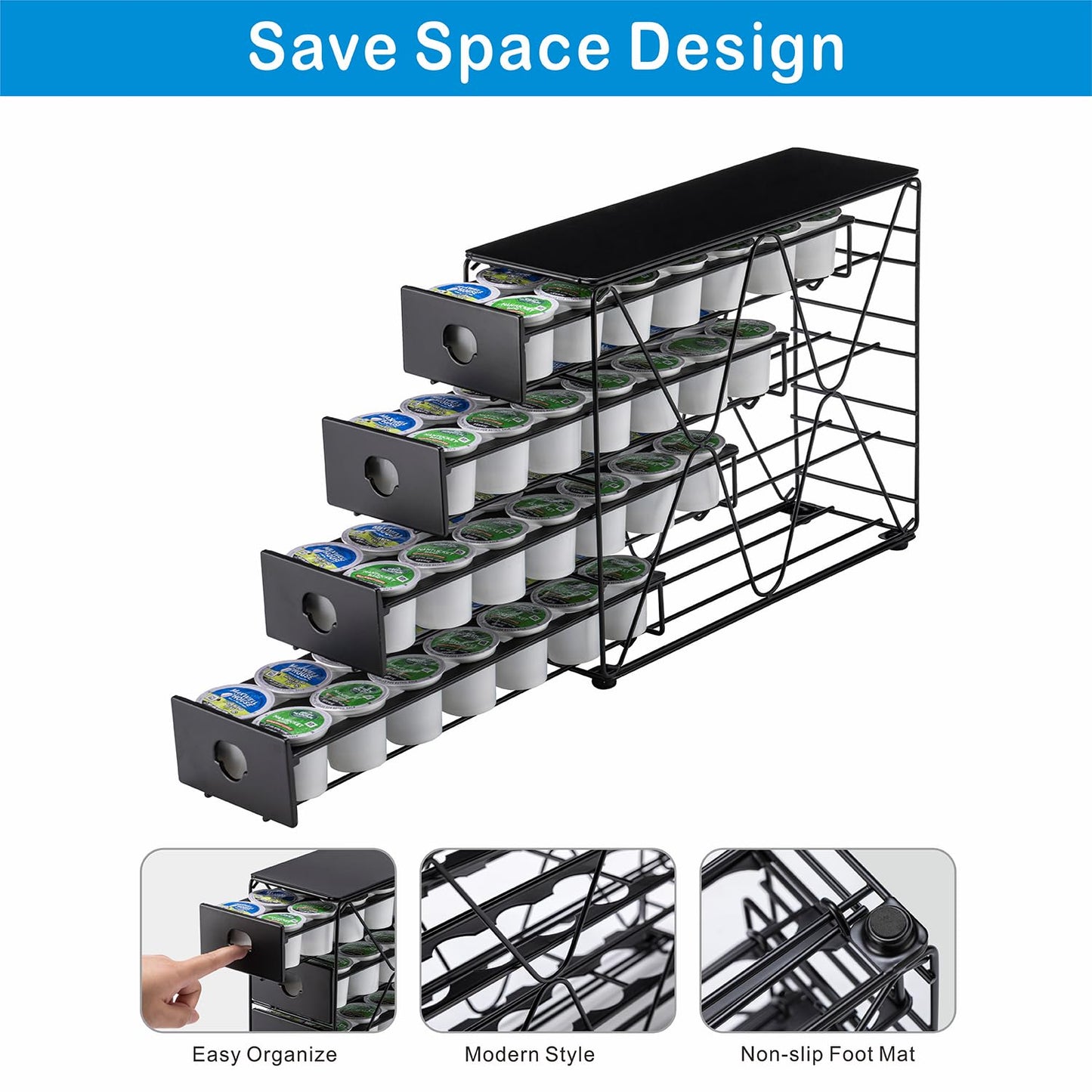 FlagShip K Cup Holder for Keurig Pod K Cup Storage 4 Tier K Cup Drawer Organizer for Counter (56 Pods Capacity)