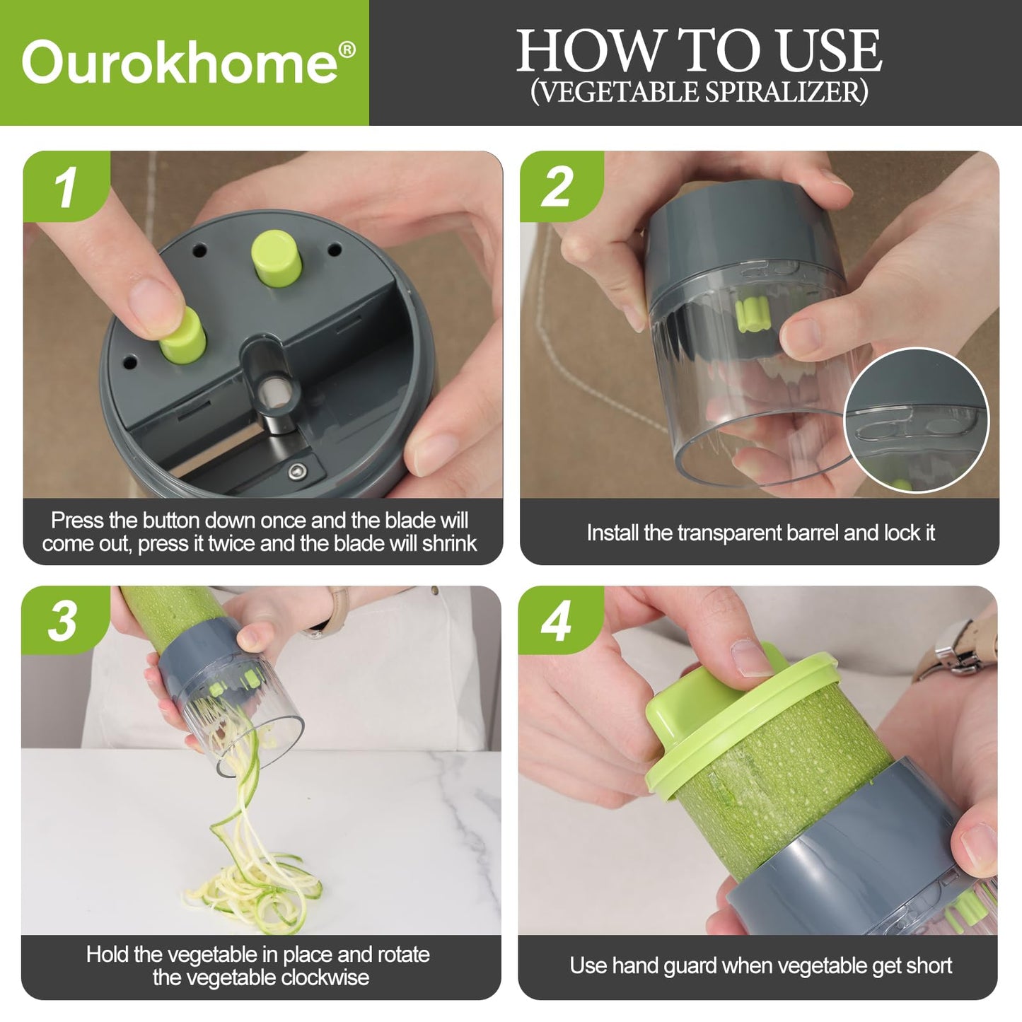 Ourokhome Mandolin Slicer with Handheld Spiralizer, Hand Safe Vegetable Shredder with 6 Mandoline Blades, Veggie Waffle Cutter for Potato, Carrot, Zucchini, Essential Kitchen Gadgets (10 in 1, Gray)