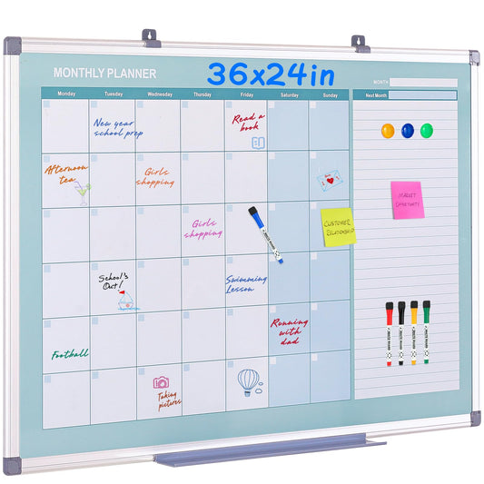 MAKELLO Dry Erase Calendar for Wall, Large White Board Calendar with Next Month for Office, Family, Kitchen and Bedroom, 36x24 inches
