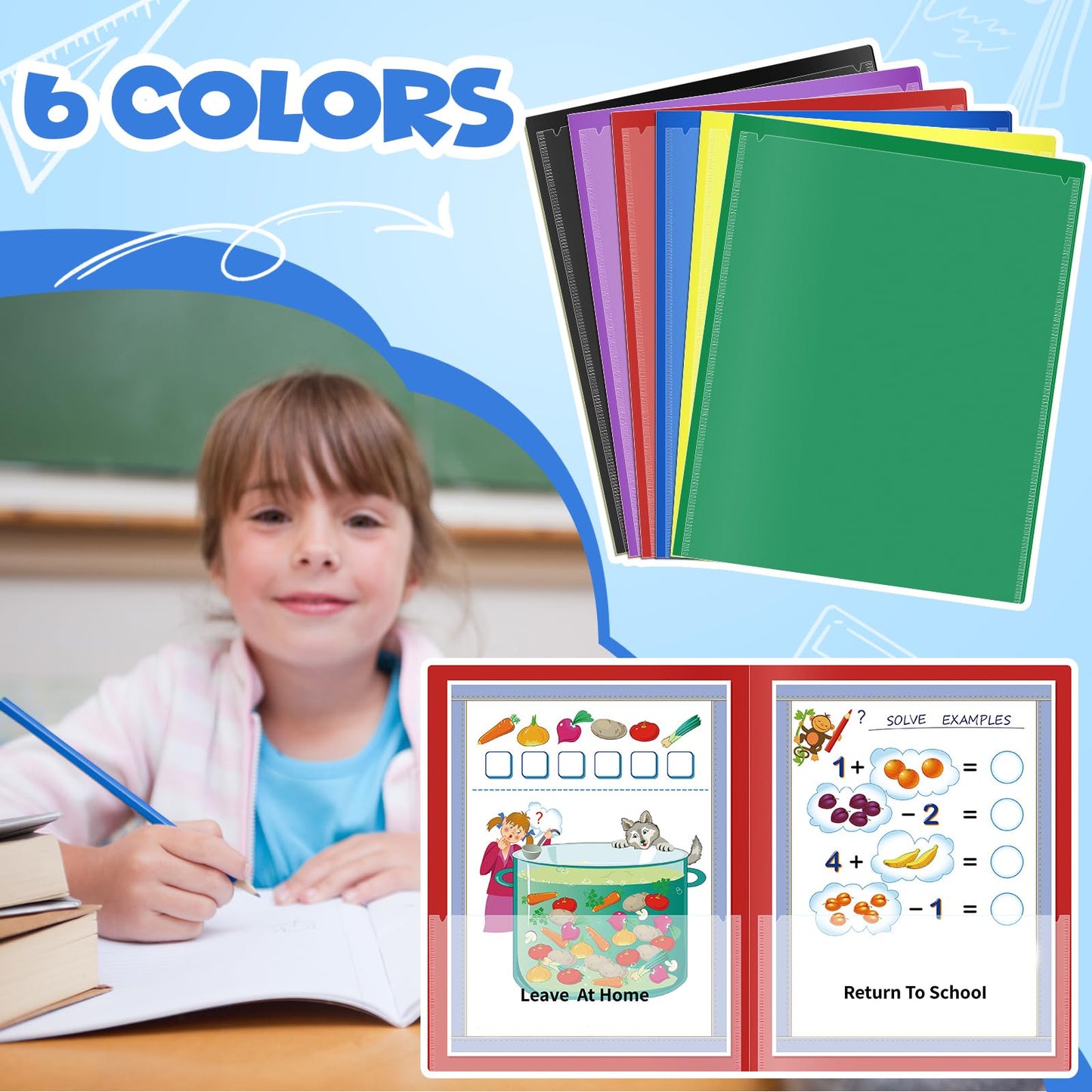 36 Pcs Parent Teacher Communication Folder with Clear Front Pocket, 2 Pocket Home School Folders Take Home Homework Folder for Students Classroom (36, Black)