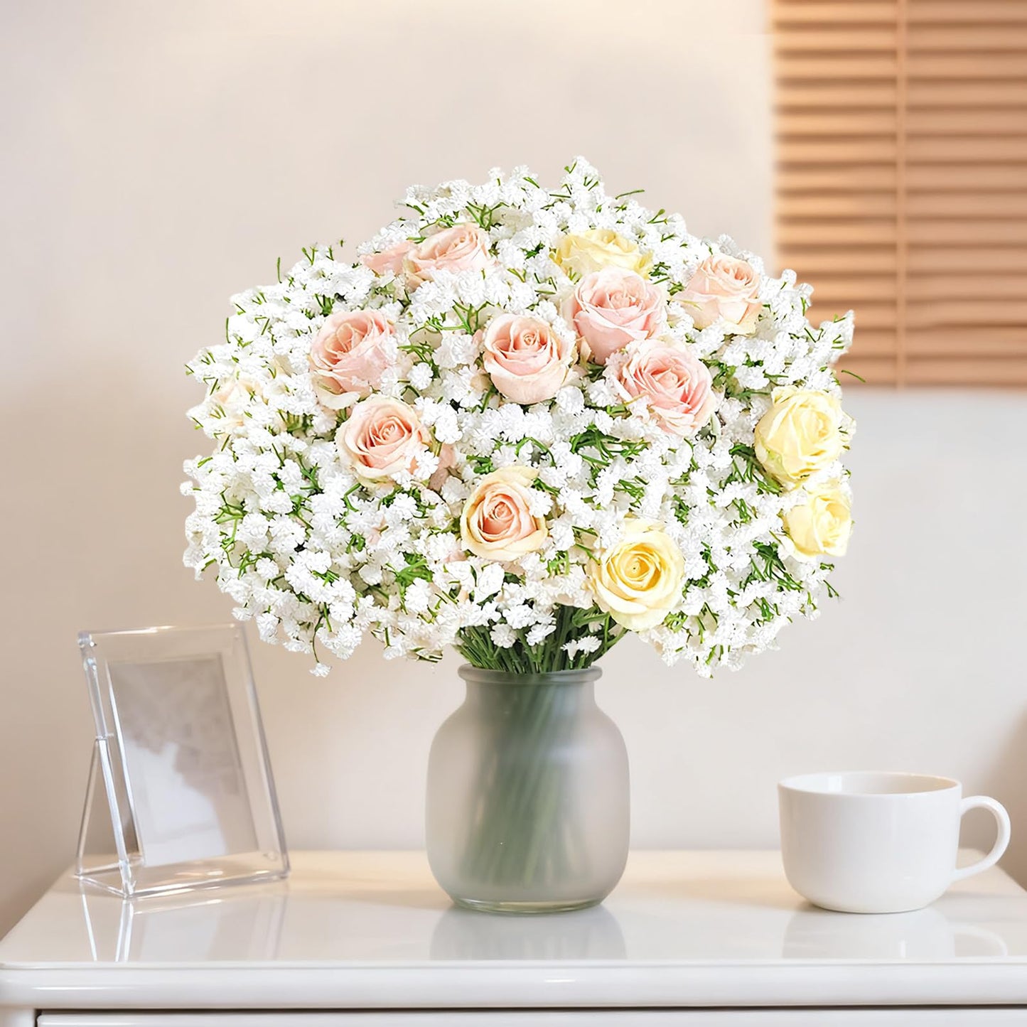 Cherica 100Pcs Babys Breath Artificial Flowers-Gypsophila Babys Breath Flowers Artificial Bulk-White Real Touch Fake Flowers for Wedding Home Garden Decor