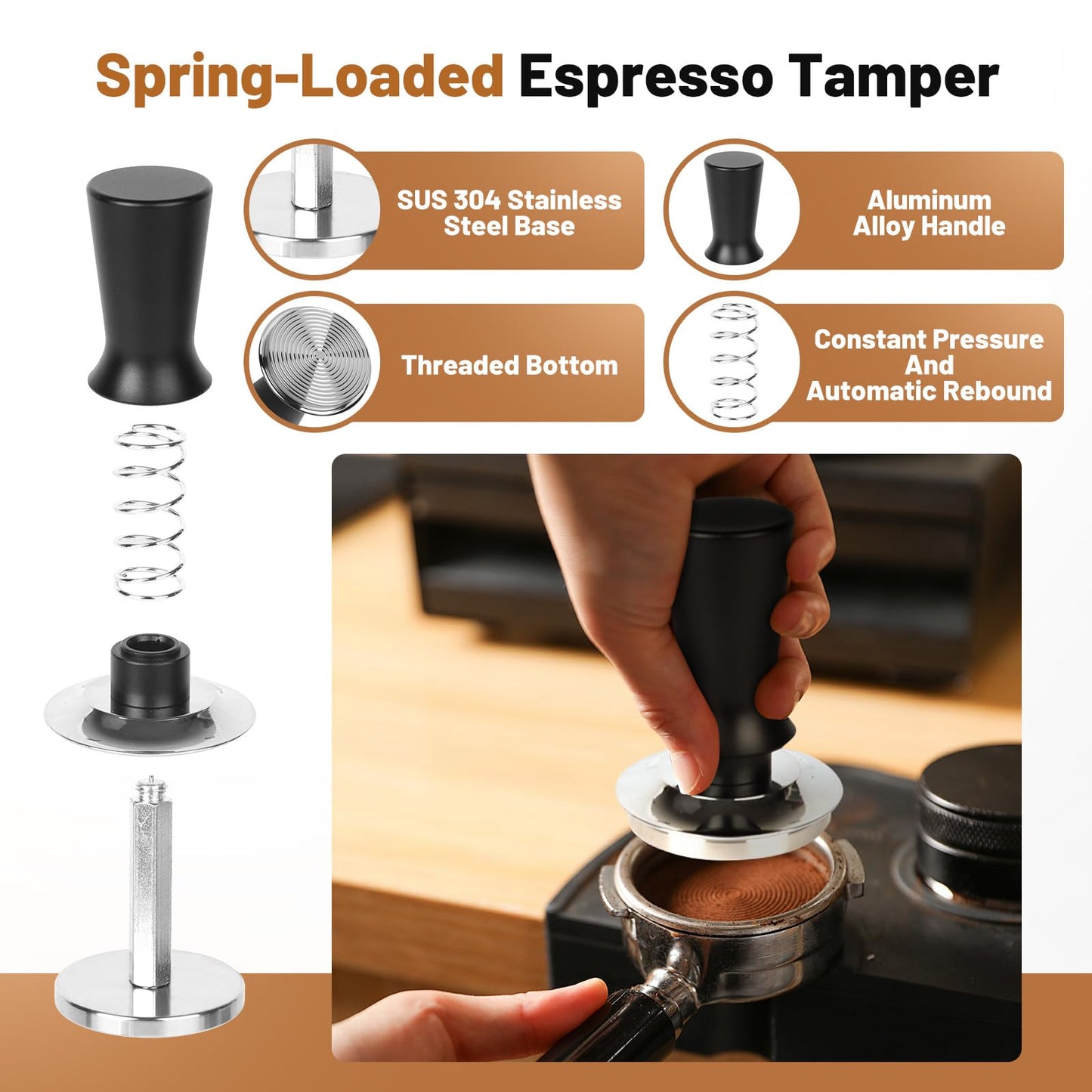 58mm Espresso Accessories Kit – Spring-Loaded Espresso Tamper, WDT Tool, Coffee Distributor, Magnetic Dosing Funnel, Puck Screen with Remover – Premium Stainless Steel & Aluminum Espresso Tools