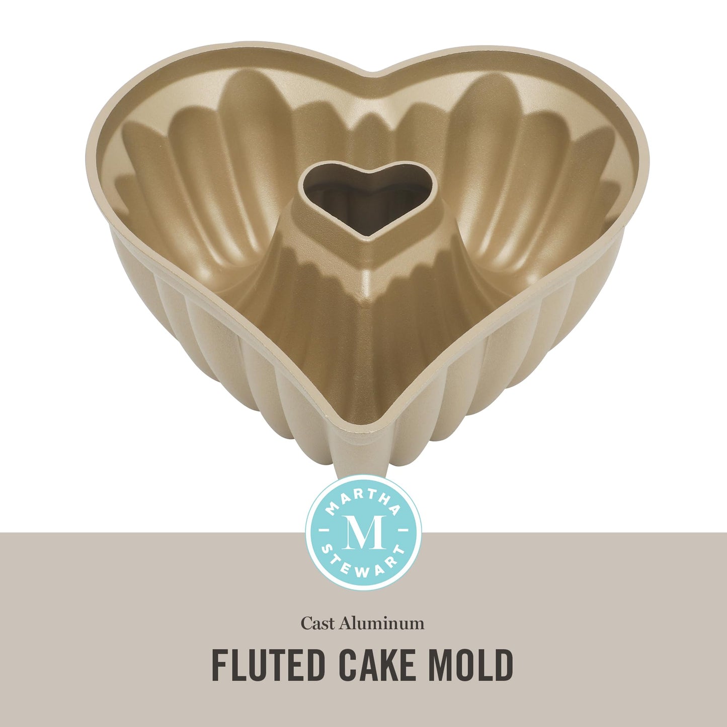 Martha Stewart Dunelle 10.75" Heart‑Shaped Cake Mold — Cast Aluminum Nonstick Fluted Cake Pan — Easy Release, Oven‑Safe to 450°F