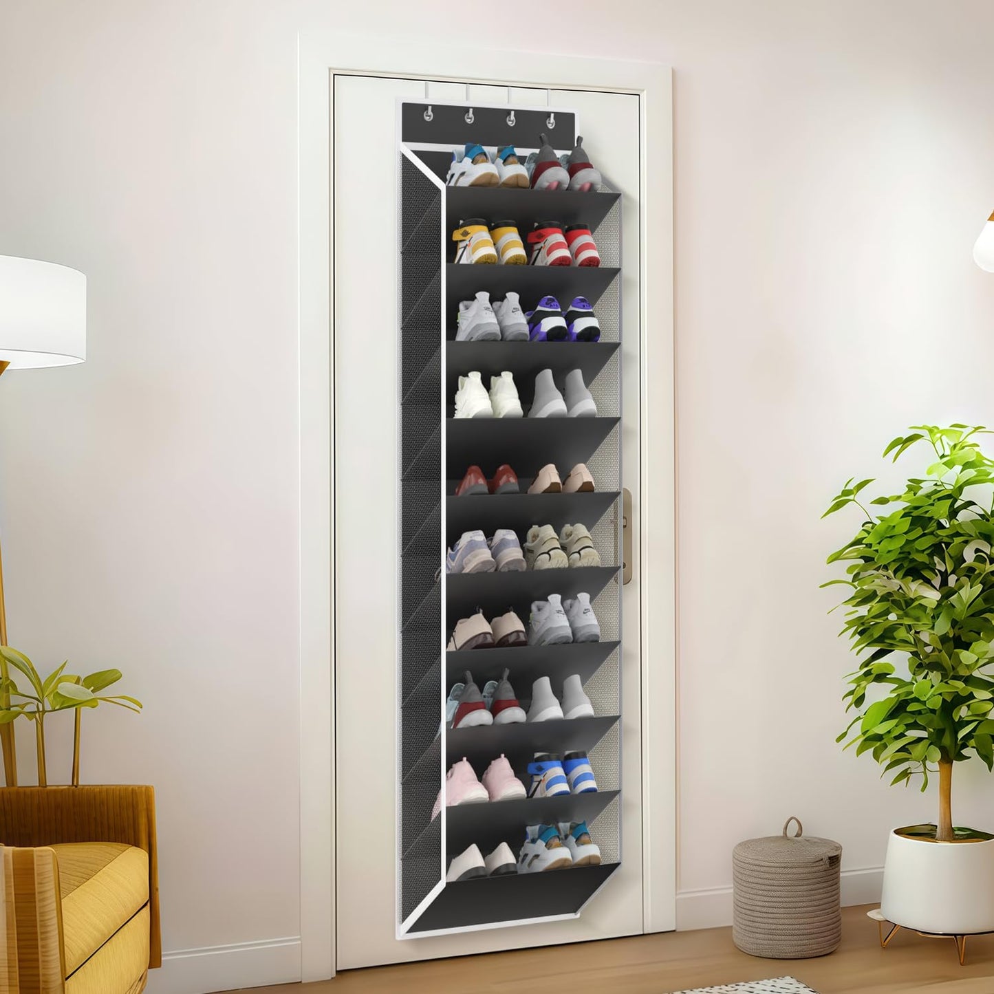 KEEPJOY 10 Tiers Mesh Over Door Shoe Organizer Storage, Hanging Shoe Holder for Door with Large Deep Pockets, Fit 20-30 Pairs Shoe Rack for Sneakers, Boots(Black)