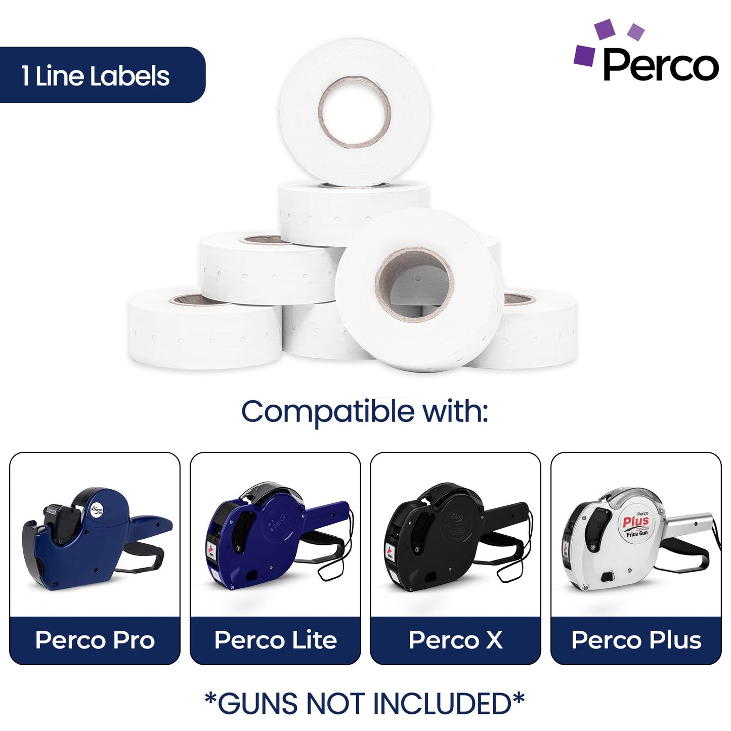 Perco 1 Line Removable Adhesive Labels - 8,000 Blank Price and Date Gun Labels for Perco Lite, X, Plus and Pro 1 Line Price and Date Guns - 8 Rolls, 1 Sleeve - Made in USA