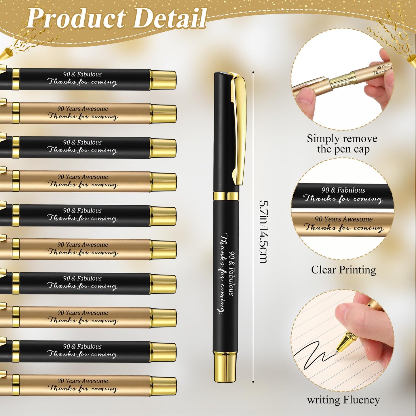 Feifeiya 30 Set 90th Birthday Party Favor for Guest Anniversary Party Favor with Black and Gold Ballpoint Pens and Thank You Cards for Women Men Birthday Anniversary Appreciation Gifts