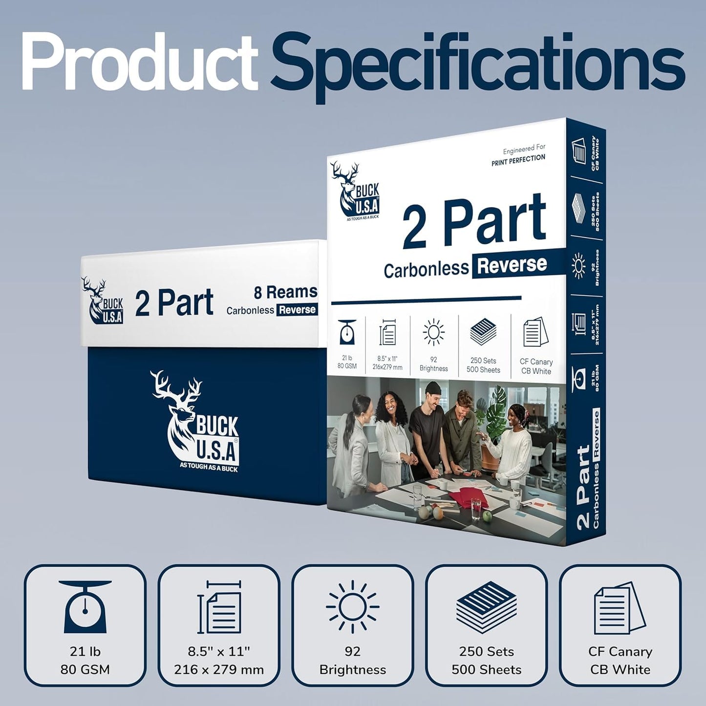 2 Part Reverse NCR Carbonless Paper (5887), 8.5" x 11" Collated Paper, 1 Ream, 250 Sets, 500 Sheets, 92 Bright, CF Canary/CB White - Ideal for Laser & Digital Printers & Perfect for Quality Duplicates
