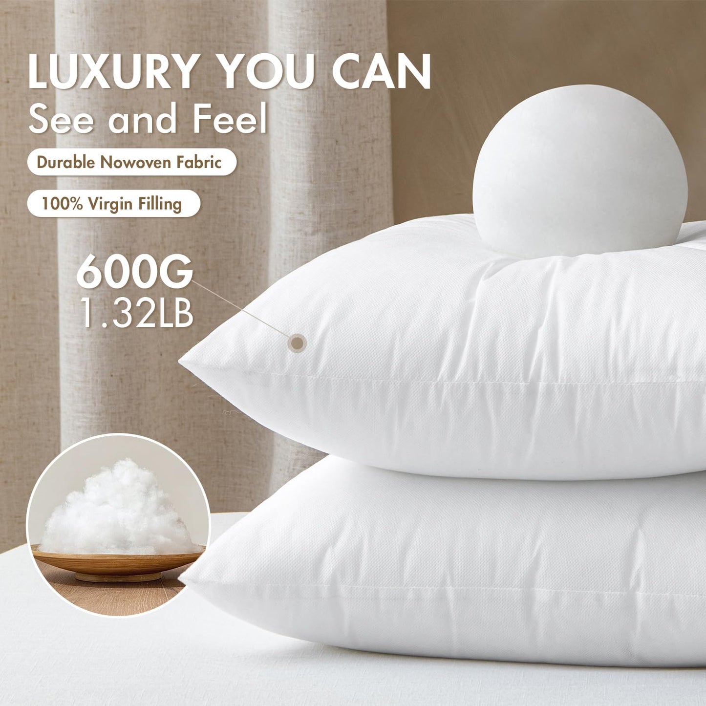 MIULEE Set of 2 Throw Pillow Inserts 20x20 Inches, 100% Virgin Filling Nonwoven Pillow Inserts for Couch Sofa Living Room