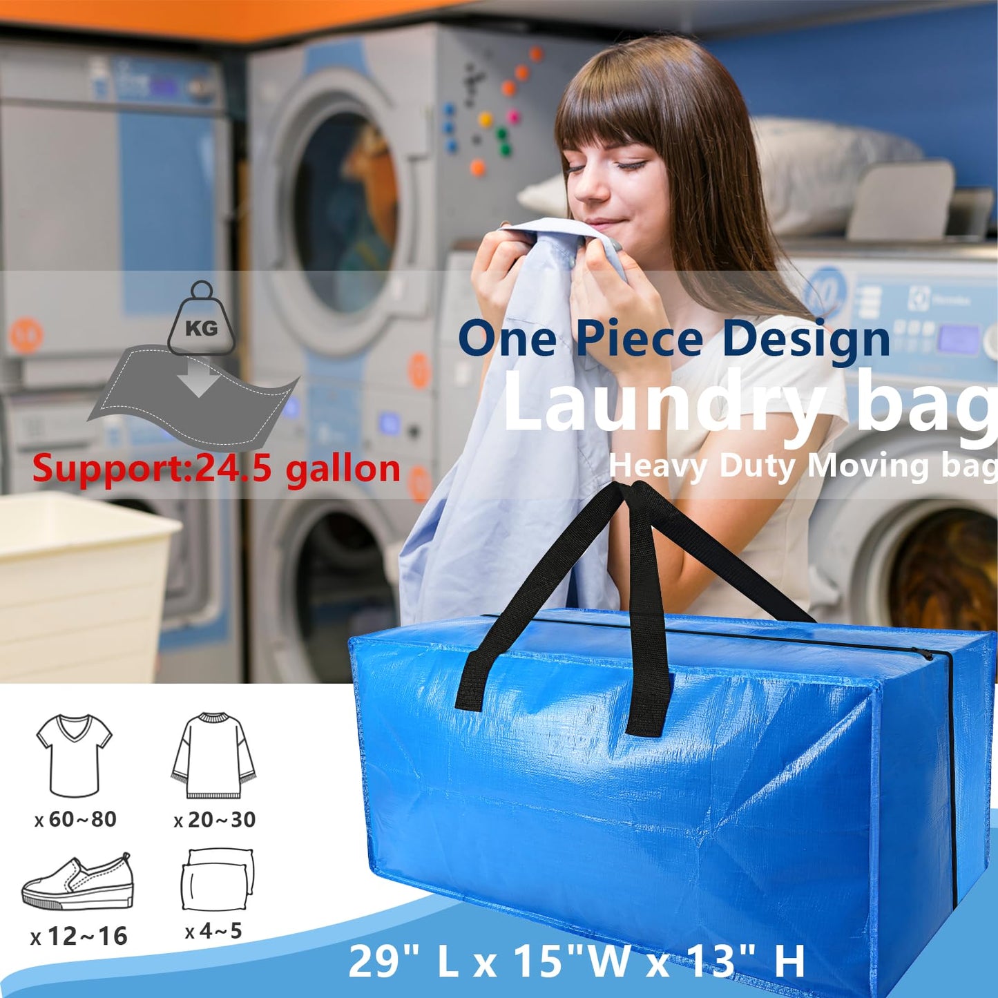 8 Pack Heavy Duty Extra Large Moving Bags Storage Tote - Strong Handles& Backpack Straps - Space Saving Storage Bags Alternative to Moving Boxes and Bins,Compatible with Ikea Frakta Cart, Blue