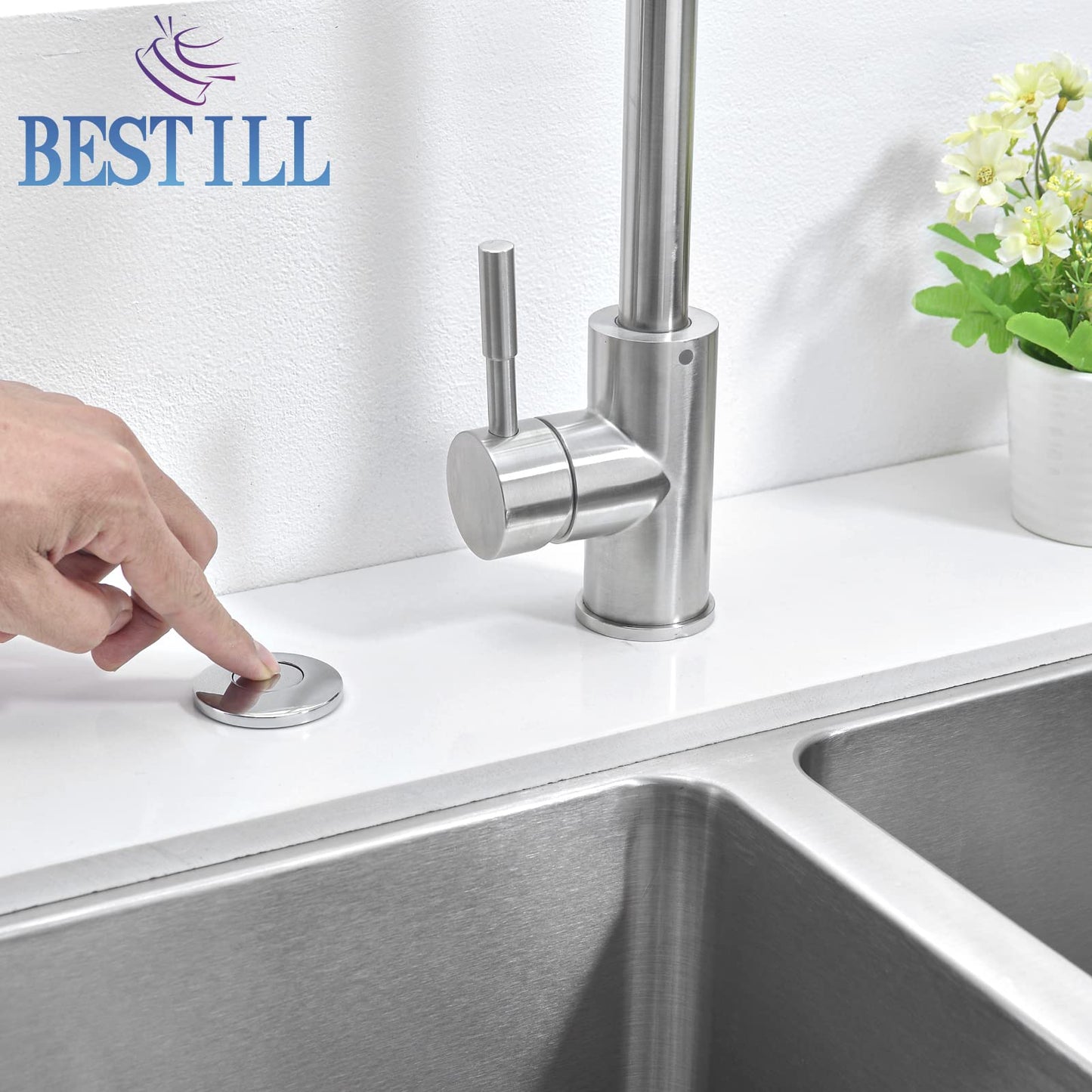 BESTILL Garbage Disposal Air Switch Kit - UL Listed, All Metal Sink Top On/Off Button in Chrome, Compatible with Kohler, Moen and Delta Faucets