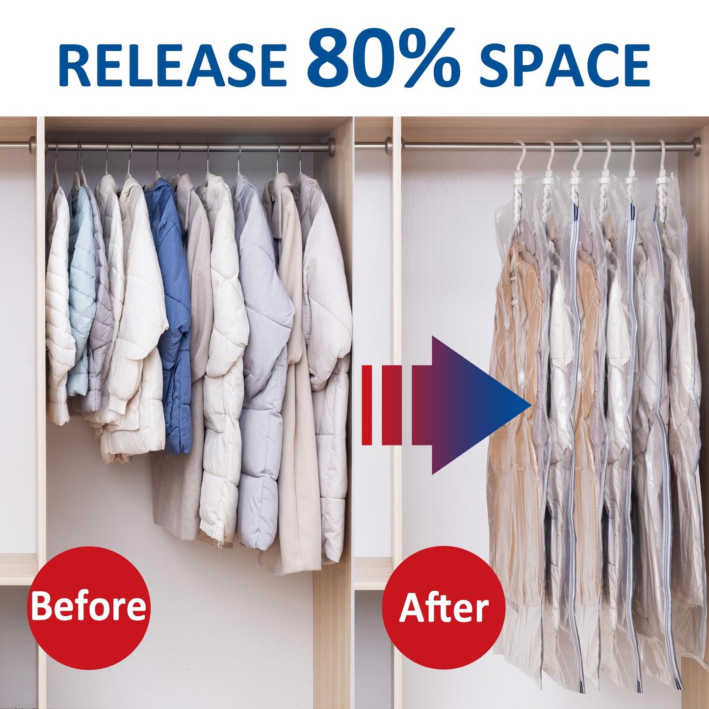 Hanging Vacuum Storage Bags, 6 Pack Large Hanging Vacuum Seal Garment Bags for Clothing, Space Saver for Clothes, Suits, Dresses, Jackets, Clothing Storage for Moving Supplies(6 Long)