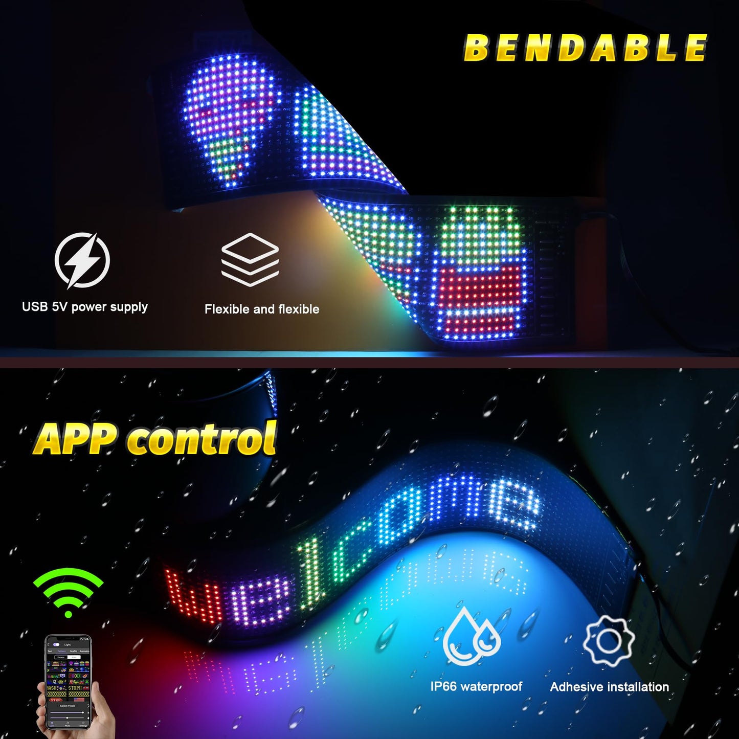 SanLank Led Sign, Bluetooth App Programmable Led Car Sign, USB 5V Scrolling Message Led Matrix Panel, Custom Digital Display Board for Shop Advertising