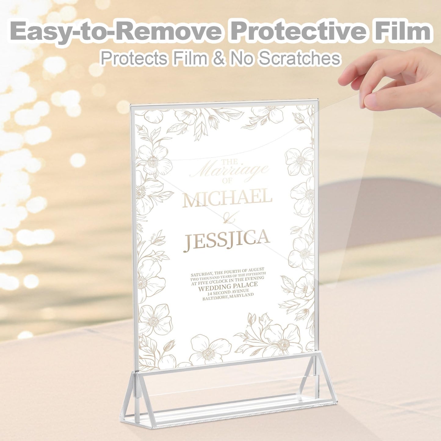 Daofary Acrylic Sign Holder 8.5x11, 14 Pack Double Sided Silver Picture Frame Stand up Table Top Sign Holders, Clear Display Stand Menu Flyer Holder for Wedding Party