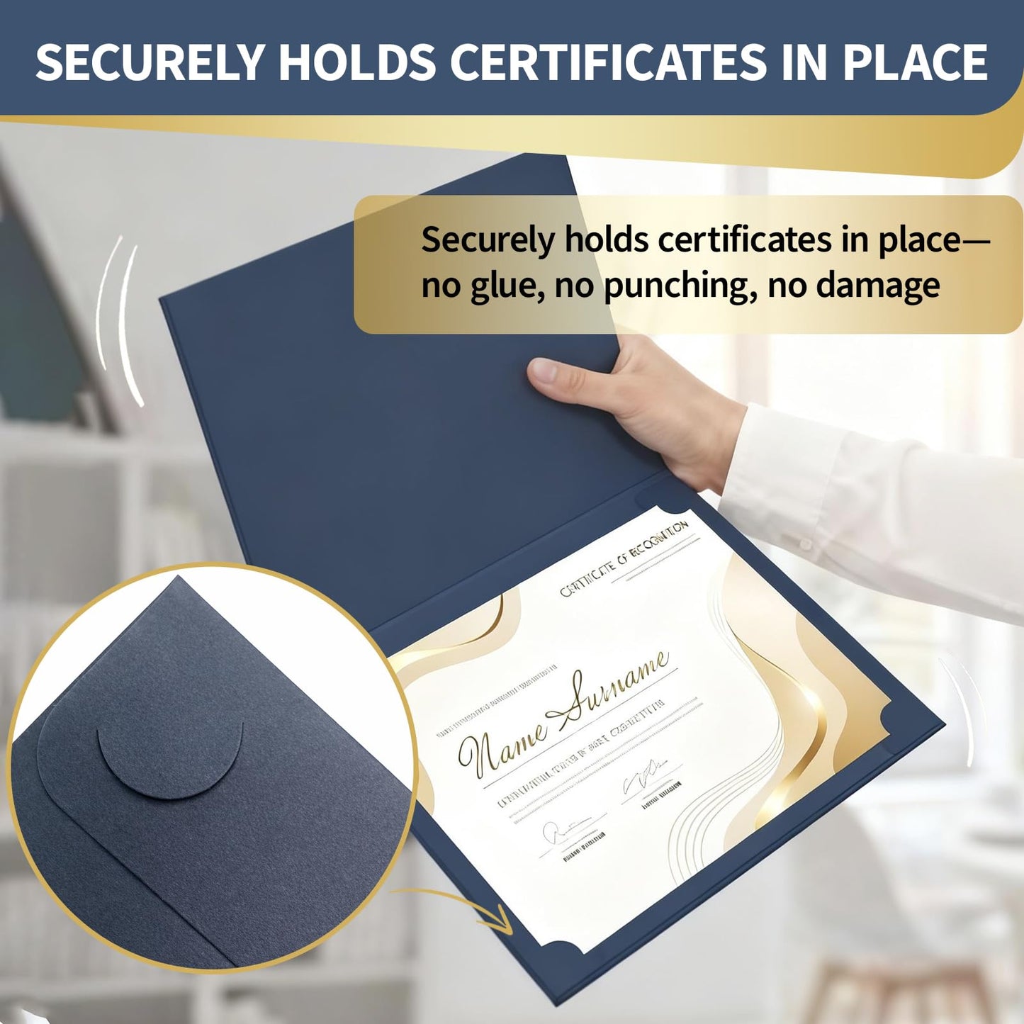 Binditek 50 Pack Certificate Holders, 350GSM Navy Blue Certificate Covers with Gold Foil Border, Diploma Folders for 8.5 x 11 Certificates, Awards, Graduation, School and Office Use