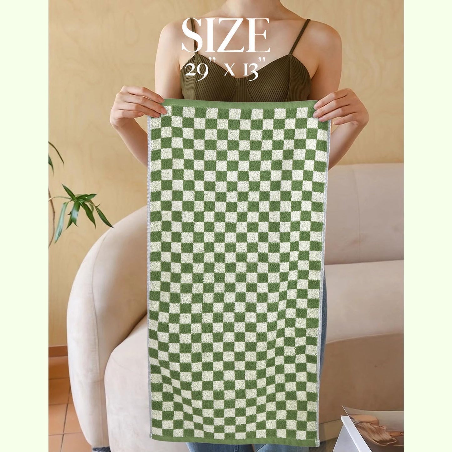 Jacquotha Green Hand Towels for Bathroom Set of 4 - Cute Checkered Bathroom Towels for Kitchen Decor, Lightweight for Bath Face Body