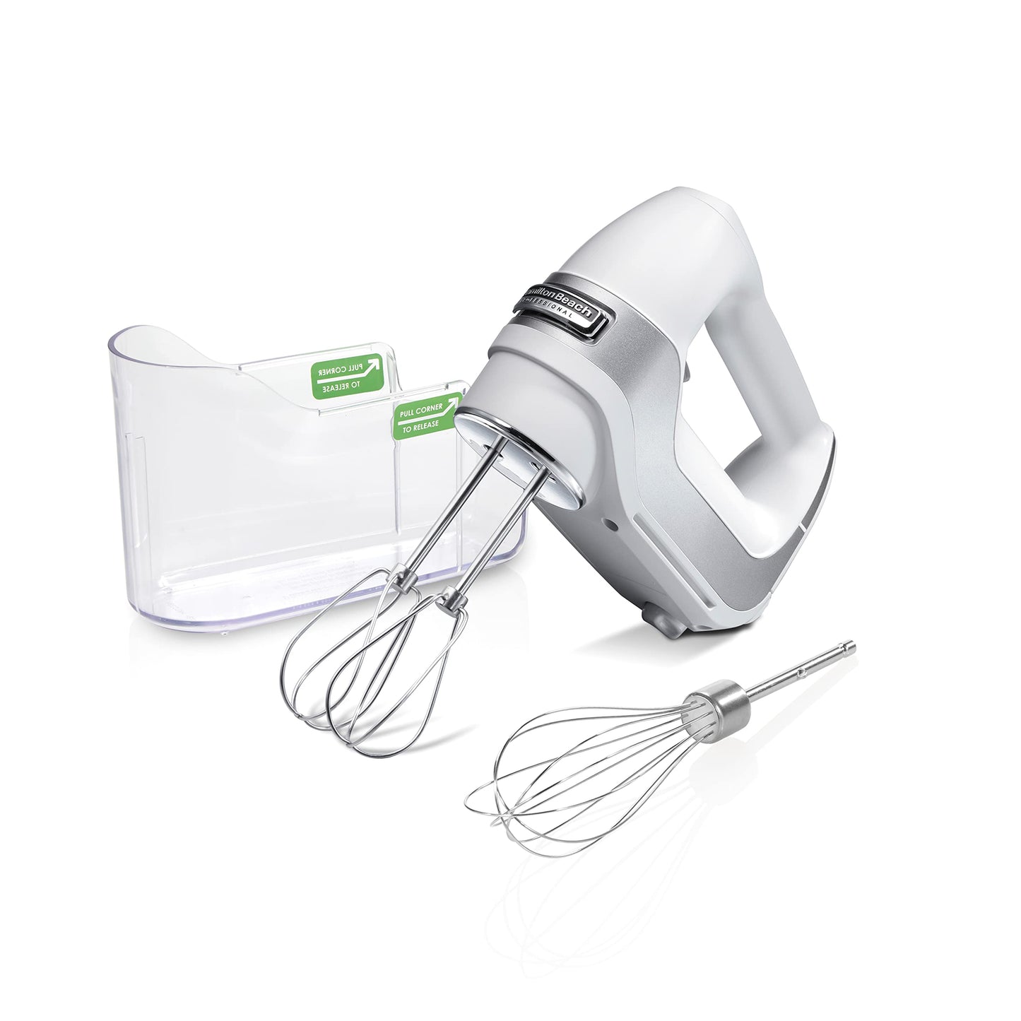 Hamilton Beach Professional 5-Speed Electric Hand Mixer with High-Performance DC Motor, Slow Start, Snap-On Storage Case, Stainless Steel Beaters & Whisk, White (62652)