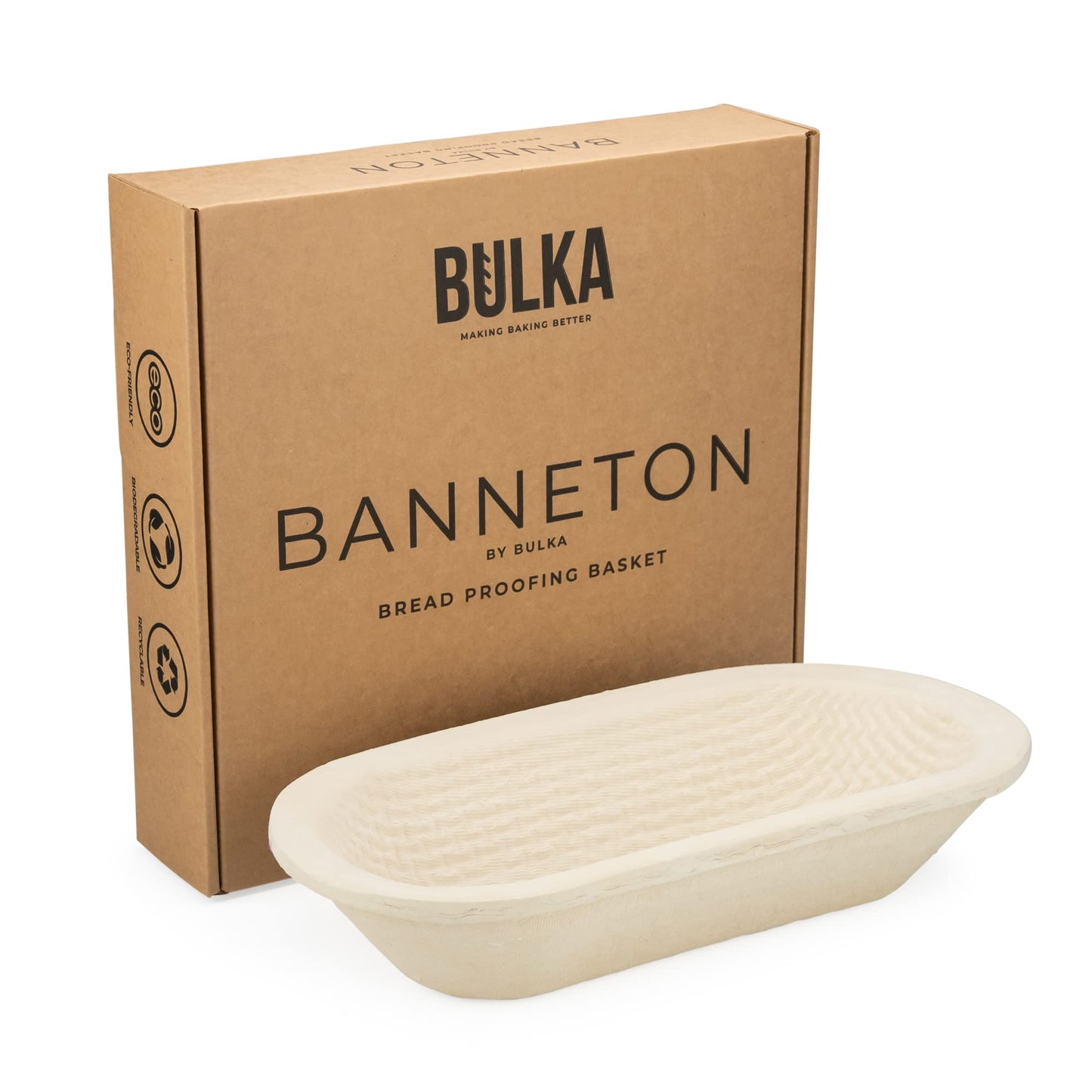 Bulka Oval 750g Groove Banneton Bread Proofing Basket Pressed Wood Pulp, Sourdough Proofing Basket - Non-Stick Batard Brotform Sourdough Bread Baking Supplies, Made in Germany.