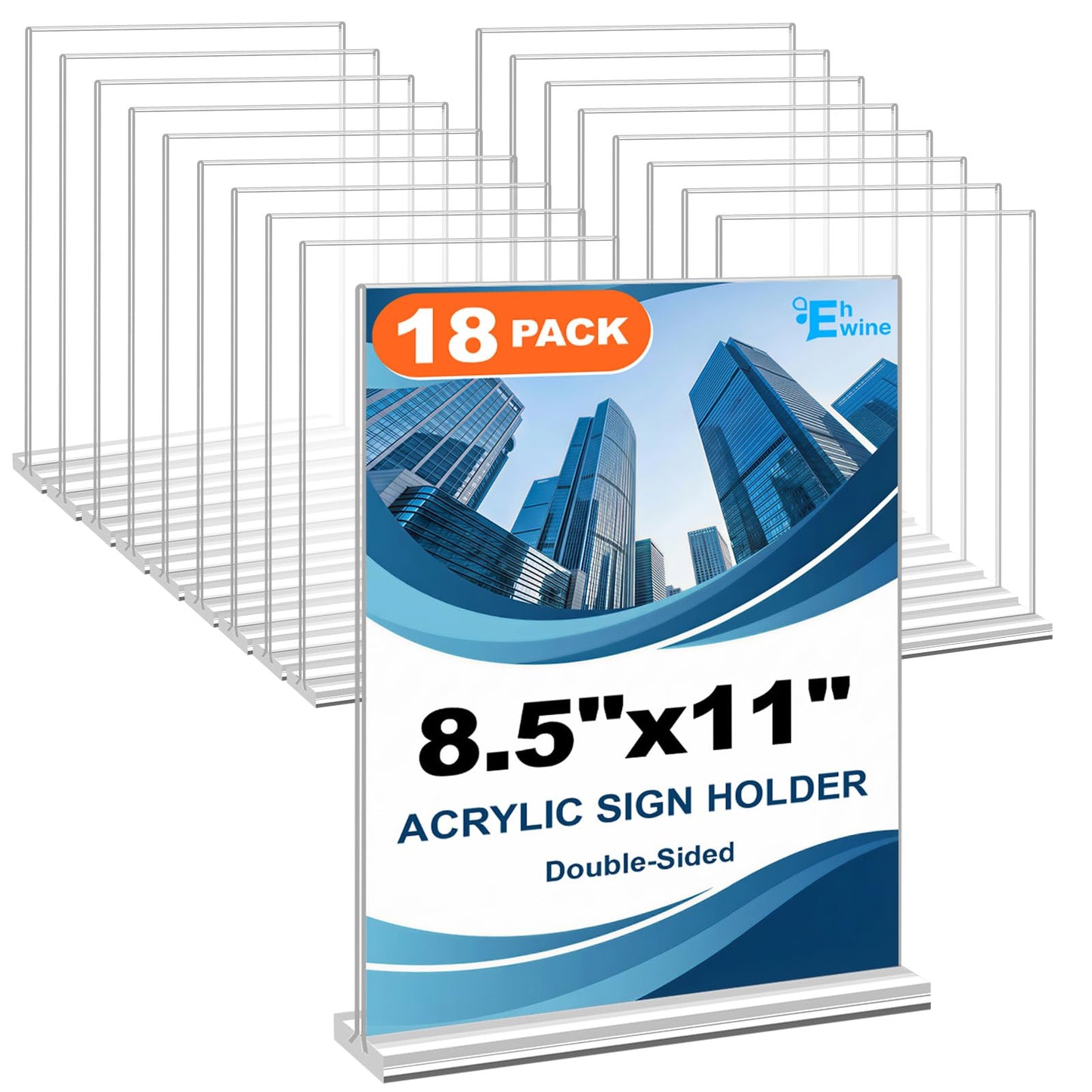 EHWINE Acrylic Sign Holder 8.5 x 11, 18 Pack Double-Sided Stand up Table Top Sign Holders, Clear Acrylic Picture Frame Menu Flyer Paper Holder Display Stand for Office Business Store Wedding Party