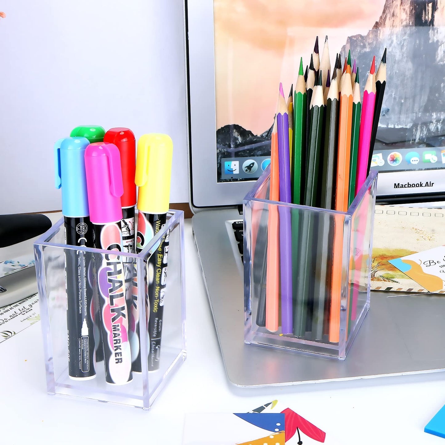AFOROEOA 20Pack Clear Acrylic Pen Holder Desktop Pencil Organizer Acrylic Pencil Cup Stationery Office Organizer Makeup Brush Holder