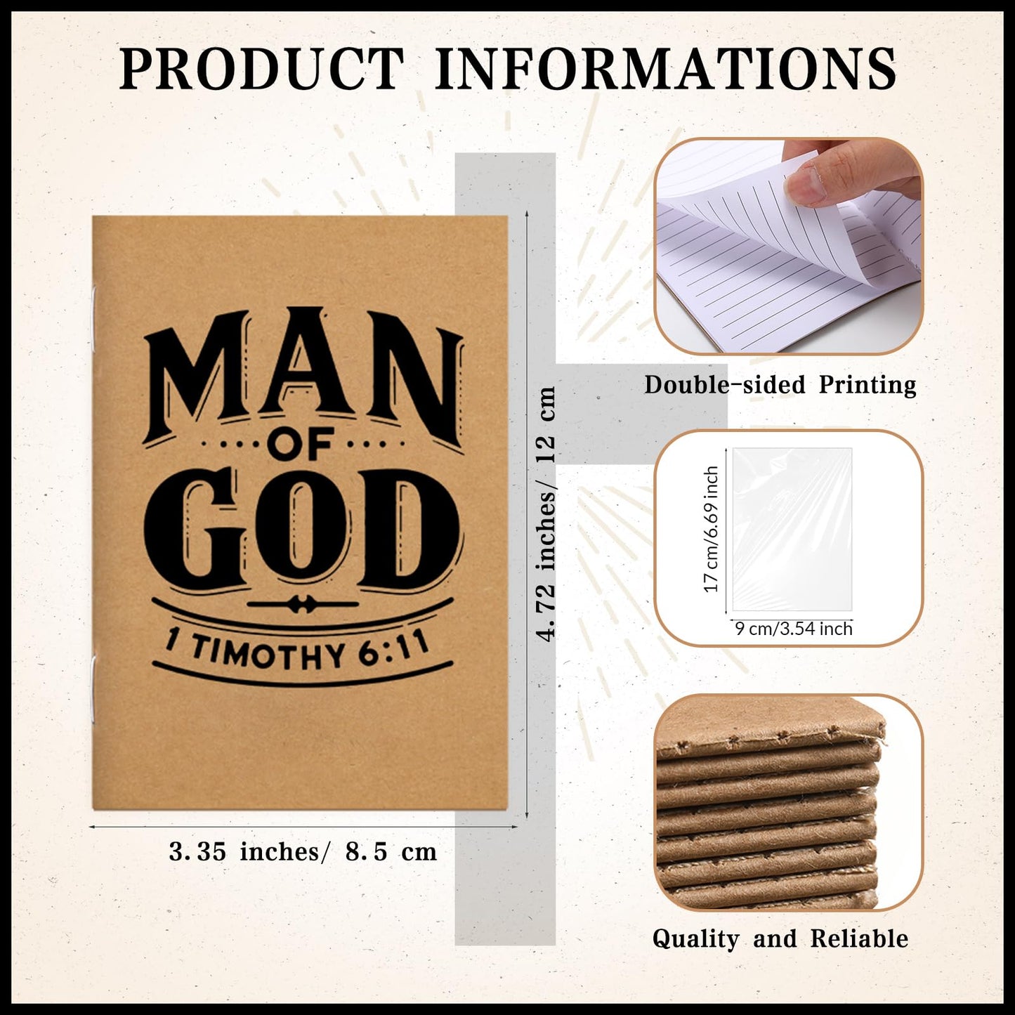 Sinload 50 Set Father's Day Christian Gifts for Men Man of God Gifts 1 Timothy 6: 11 Man of God Notebook and Pen Set Religious Prayer Journal Bible Verse Notepad Bamboo Pen