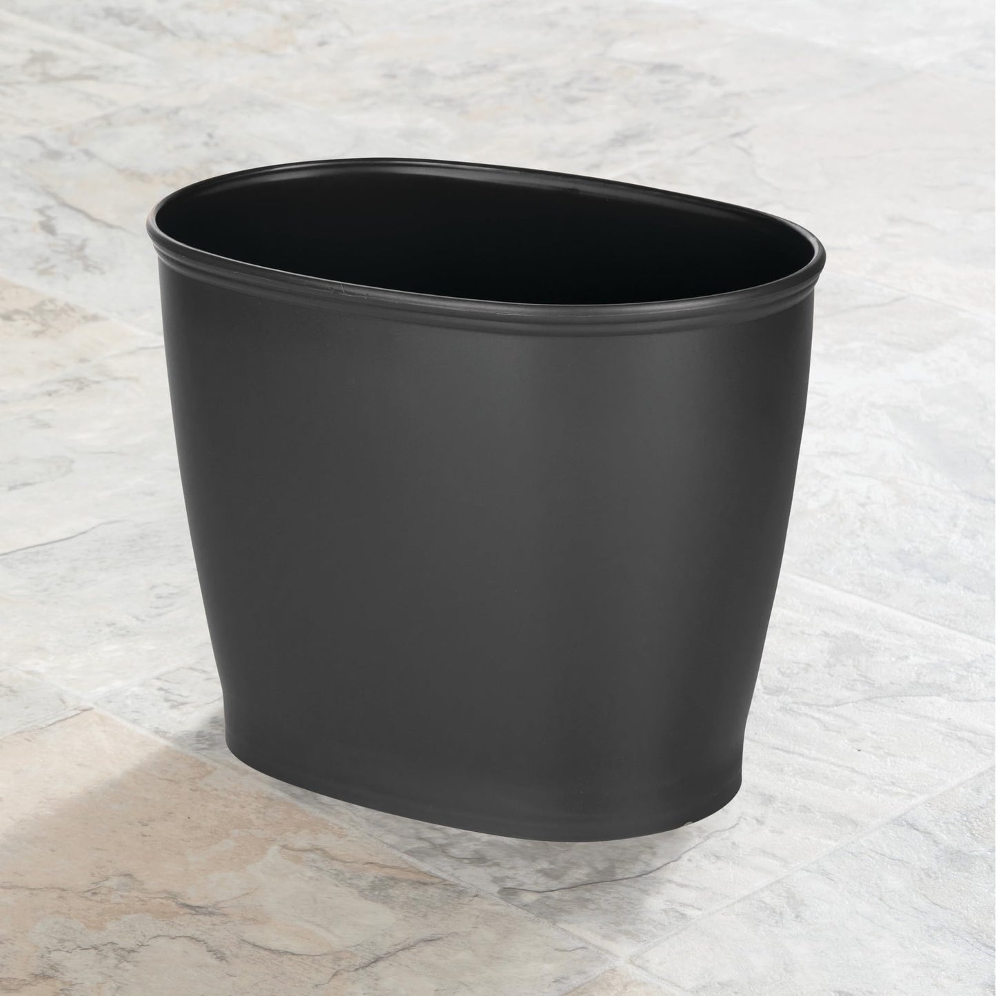 iDesign Slim Plastic Bathroom Trash Can, Small Garbage Bin for Bedroom, Office, Desk, Dorm, 2-Pack, Black